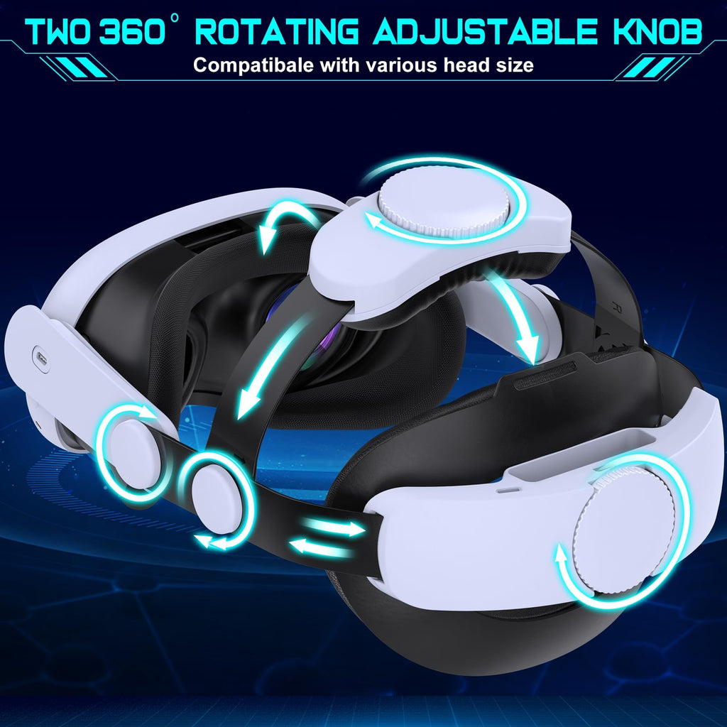 Hot-Swappable Battery Head Strap for Quest 2/Quest 3/3S, 15000mAH Detachable Battery, Extra 6-8 Hours Playtime, Double Knobs, Soft Cushion, Reduces Head Pressure, with One Charging Dock