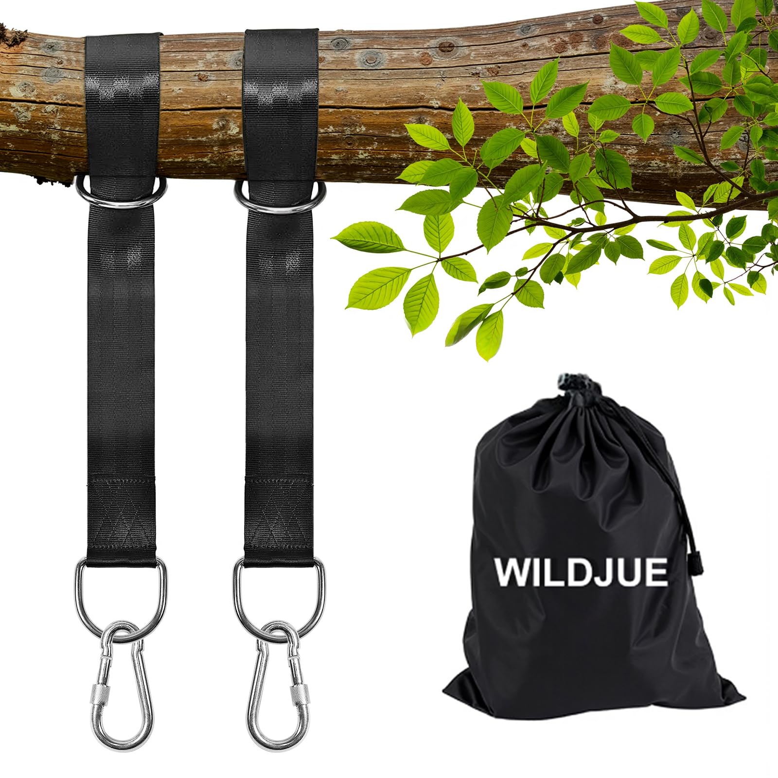 Tree Swing Hanging Straps Kit Holds 2200 lbs,5ft Extra Long Straps Strap with Safer Lock Snap Carabiner Hooks Perfect for Tree Swing & Hammocks, Carry Pouch Easy Fast Installation (5 ft)