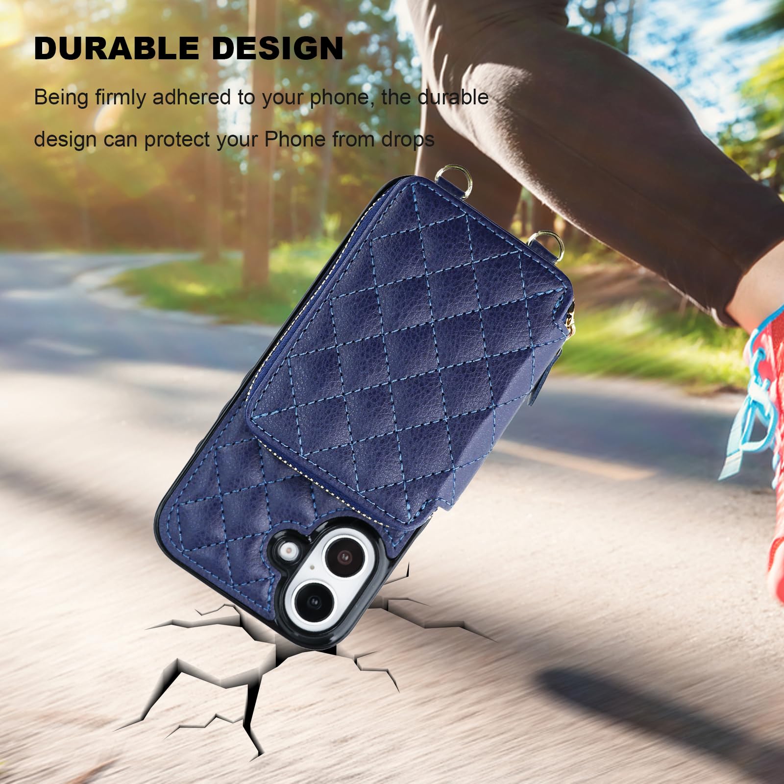 Bocasal Crossbody Wallet Case for iPhone 16, RFID Blocking PU Leather Zipper Handbag Purse Flip Cover, Kickstand Folio Case with Card Slots Holder Wrist Strap Lanyard 5G 6.1 Inch (Black)