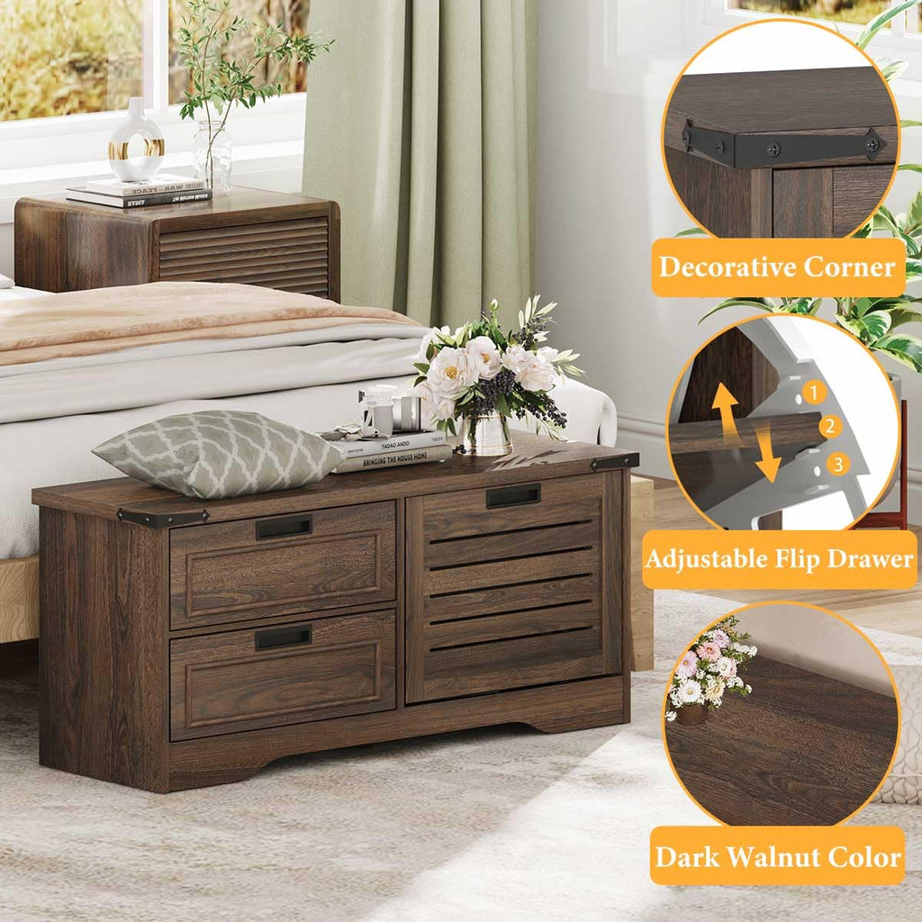 FATORRI Entryway Bench with Storage, 41 Inch Shoe Storage Bench, Industrial Wood Shoe Bench for Entry Way, Living Room, Bedroom and Mudroom (Black)