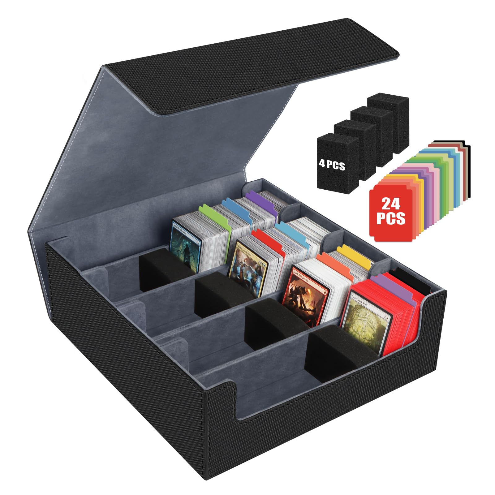 AOBOPLE Trading Card Storage Box,3200+ Card Box Storage with 24 Dividers and 4 Foam Supporters PU Leather Magnetic Cards Deck Case for MTG TCG Magic and Sport Cards,Great Gift for Card Collectors
