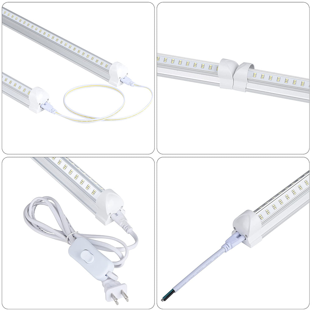 Singteam 10Pack 8Ft LED Shop Light Fixture, 100W Integrated LED Tube Light,15500LM, 6500K, Clear Cover,6 Rows V Shape 270 Degree T8 LED Lighting for Garage Warehouse Workshop Basement