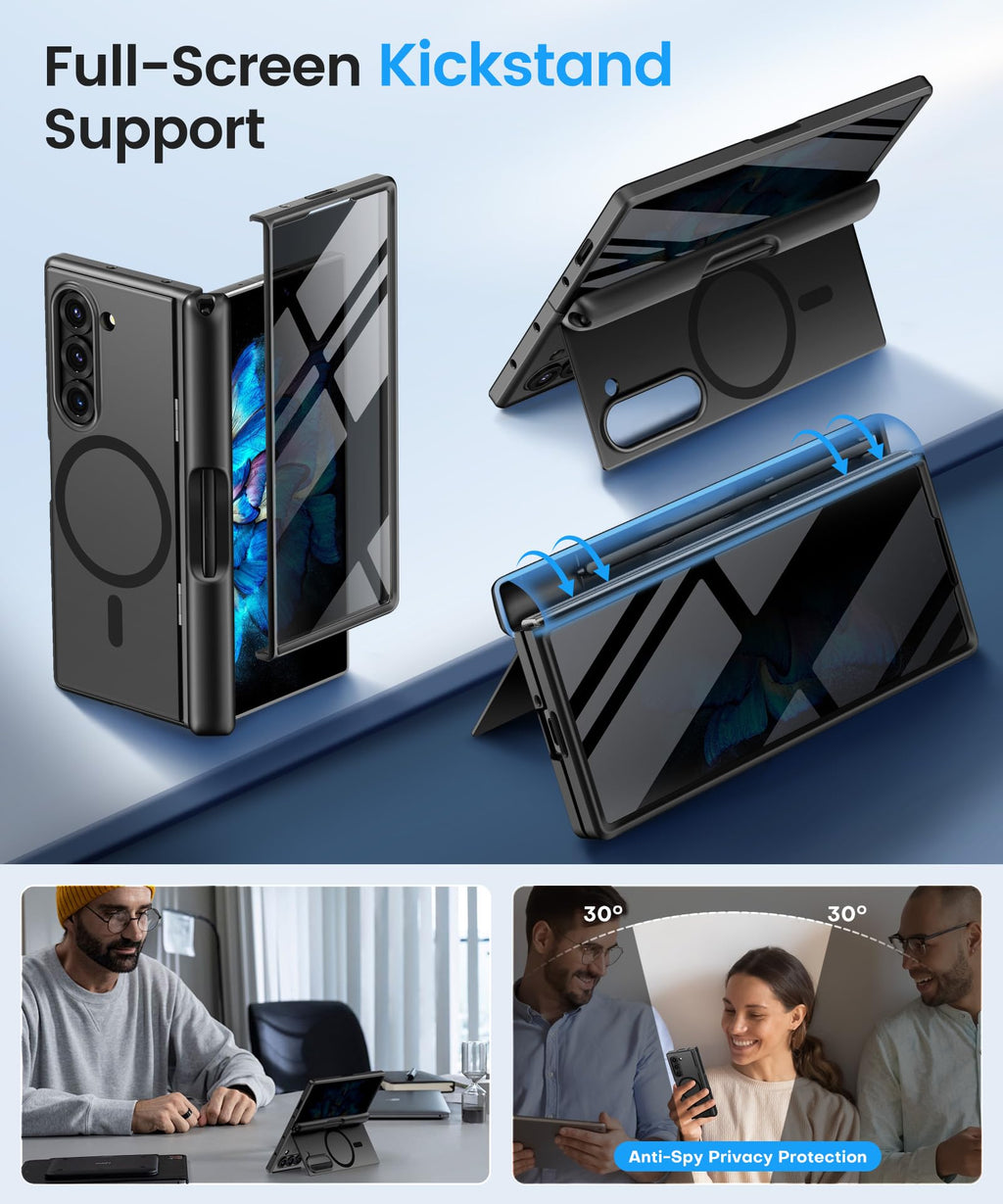 BERFY for Z Fold 6 Case with Screen Protector, [Compatible with MagSafe] Built-in Kickstand & S Pen Slot & Hinge Protection, Full Body Shockproof Phone Case for Samsung Galaxy Z Fold 6, Blue