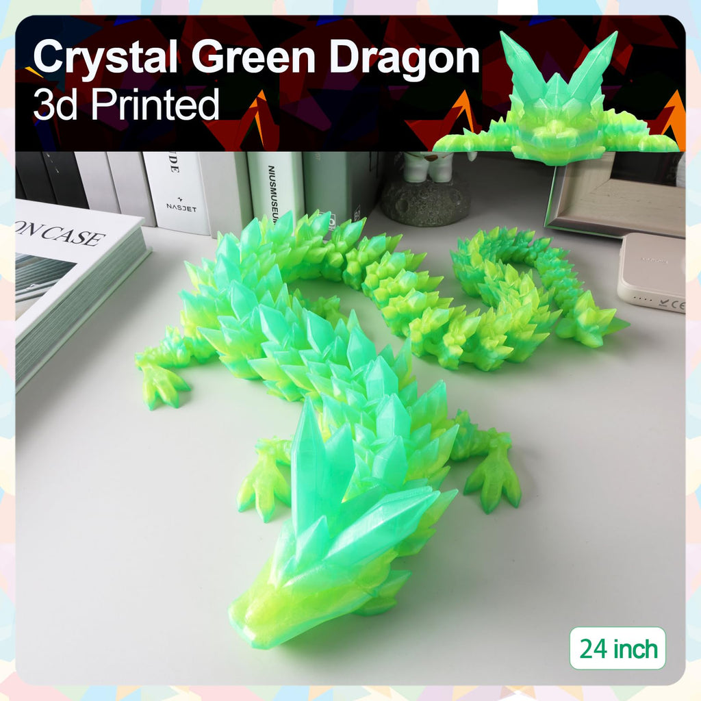 24" Large 3D Printed Dragon - Huge Articulated Crystal Dragon Fidget Toy, Giant Flexible 3D Dragon Figure, Birthday Gift for Boys Girls Kids & Collectors, Home Office Executive Desk Decor