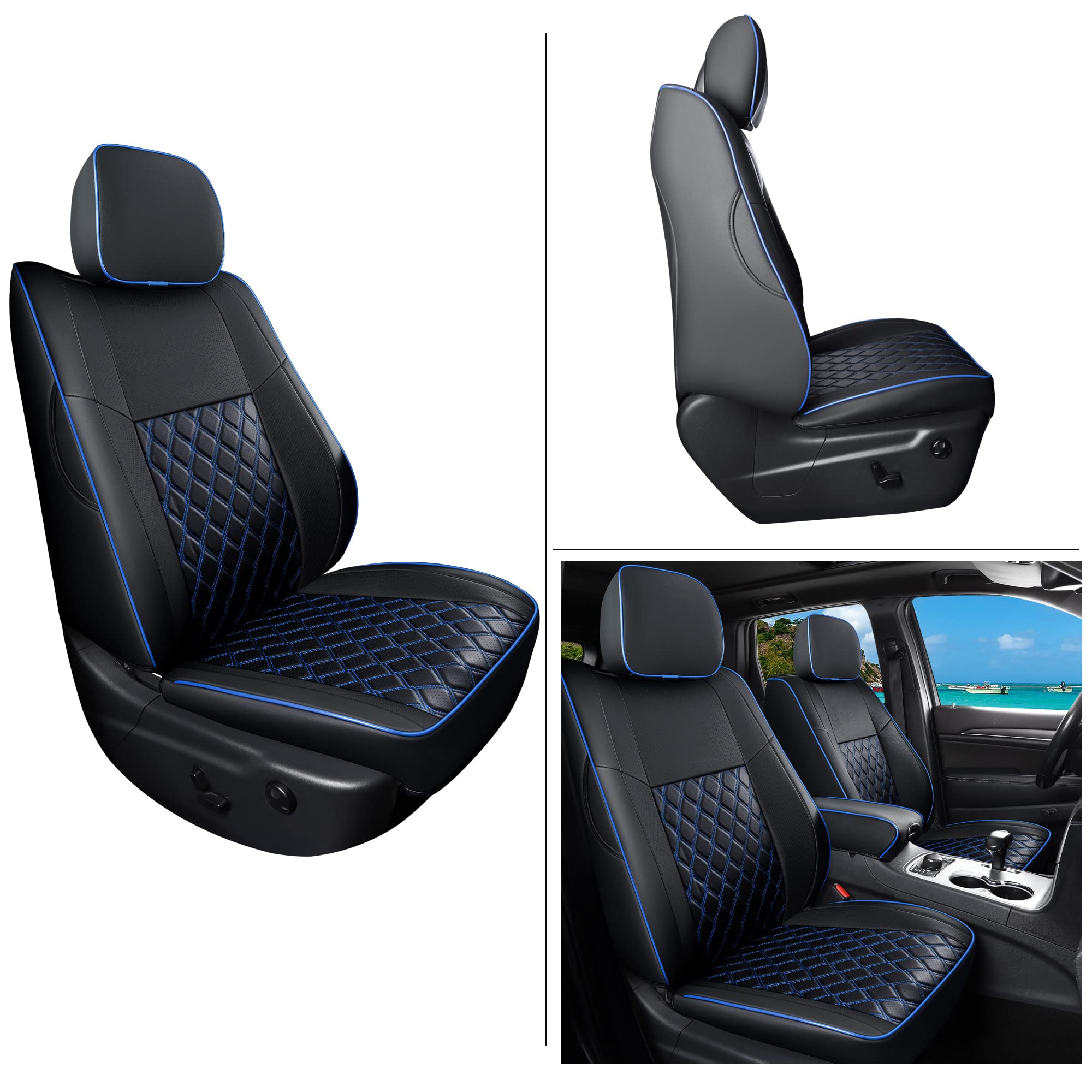 Huidasource Grand Cherokee Seat Covers, 2 Pieces Waterproof Leather Customized Car Seat Cushion Covers Protectors Compatible with Jeep Grand Cherokee 2011-2022 (2Pcs Front/Black)