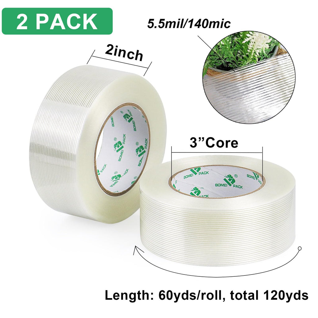 BOMEI PACK Wide Strapping Tape, 4Inch Heavy Duty Reinforced Packing Tape, Fiberglass Filament 60yds 5.5Mil