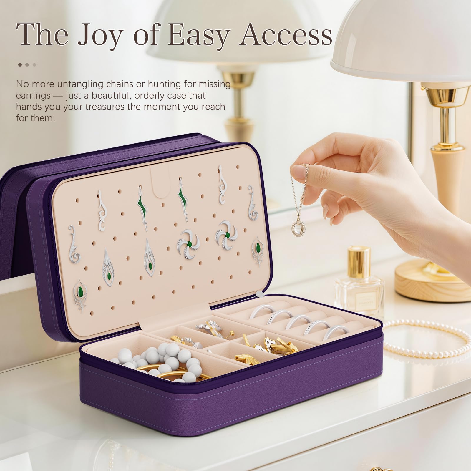 DesignSter Travel Jewelry Box, PU Leather Portable Jewelry Case, Small Jewelry Boxes for Gifts, Travel Jewelry Organizer for Women Rings Earrings Necklaces Bracelets (Avocado Green)