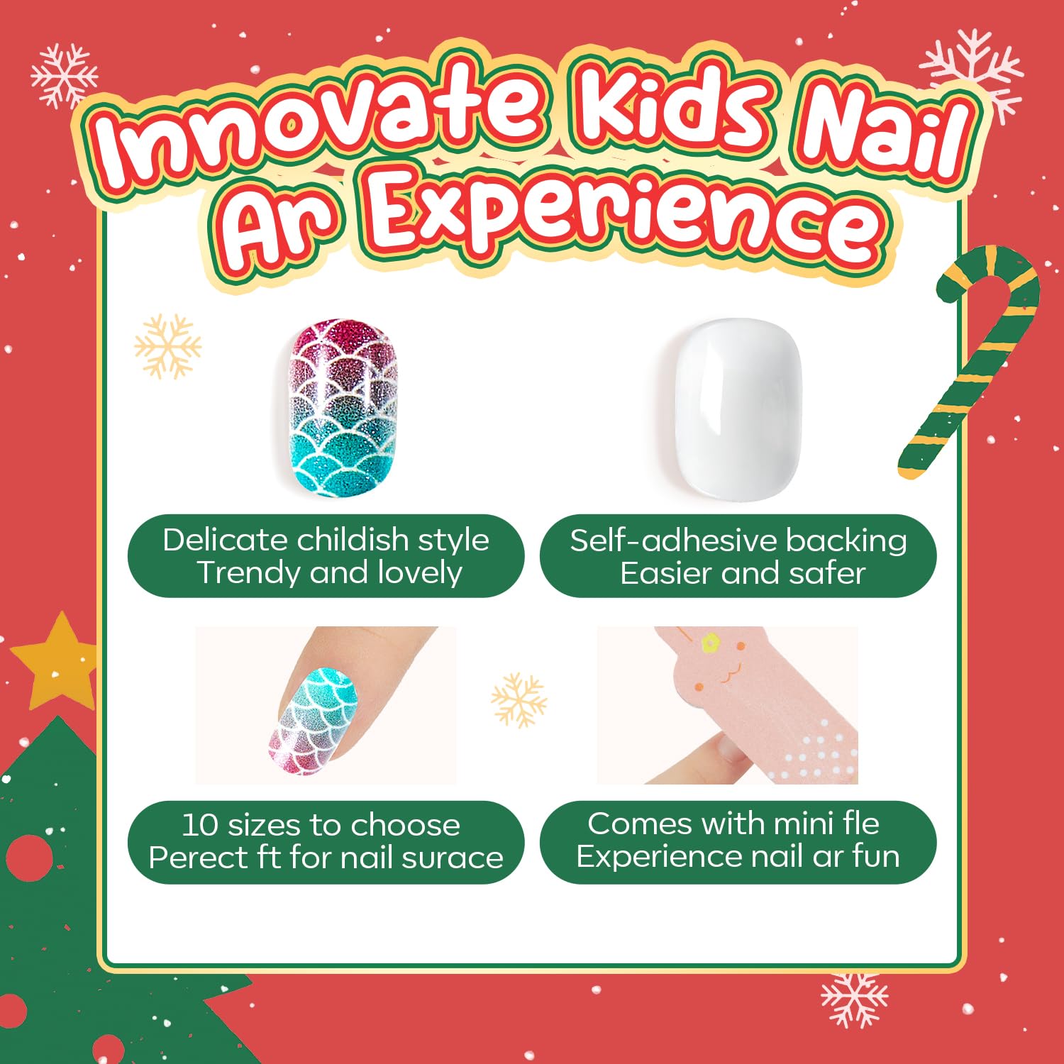 Modelones Press on Nails for Kids 144Pcs 6 Pack Children Acrylic Fake Nails Pre-glue Full Cover Glitter Gradient Color Heart Cat Short False Nail Art Kits Sets Christmas Gifts for Kids Girls