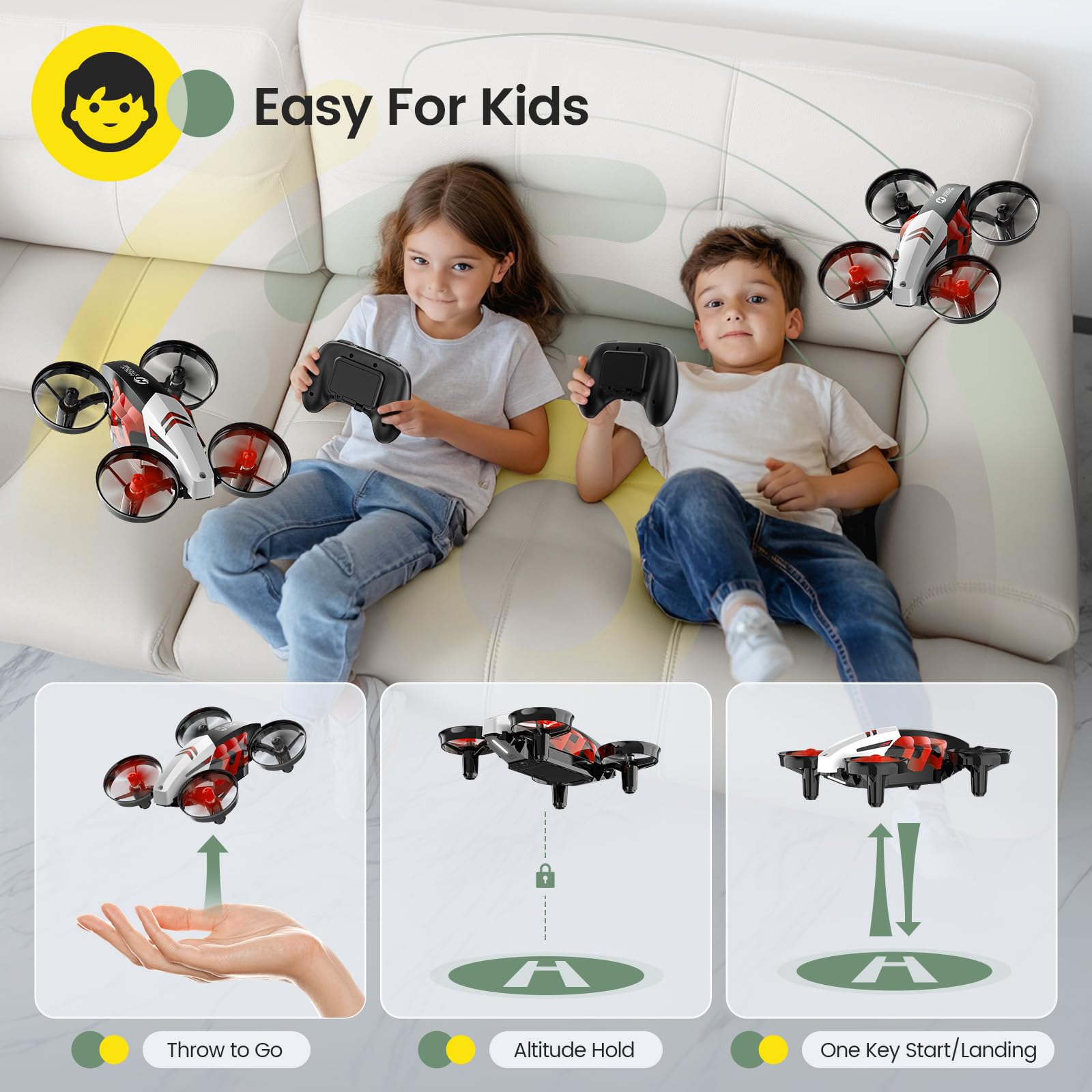 Holy Stone HS210T Drones for Kids, 2 IN1 MINI Indoor Drone with Land & Fly Mode, Four Posture Deformations RC Quadcopter with 3D Flip, Auto Hovering, Easter day& Birthday Toy Gift for Boys and Girls
