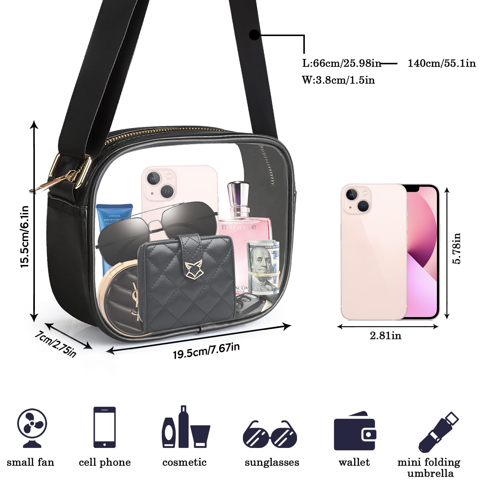 KETIEE Clear Crossbody Bag, Stadium Approved Clear Purse Bag for Concerts Sports Events Festivals