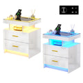 HNEBC LED Nightstand with Charging Station,Smart Bedside Table with Motion Sensor Lights,3 Drawers,Tempered Glass Top,High Gloss End Table with 3 Color Lights for Bedroom, Living Room,Office-Black