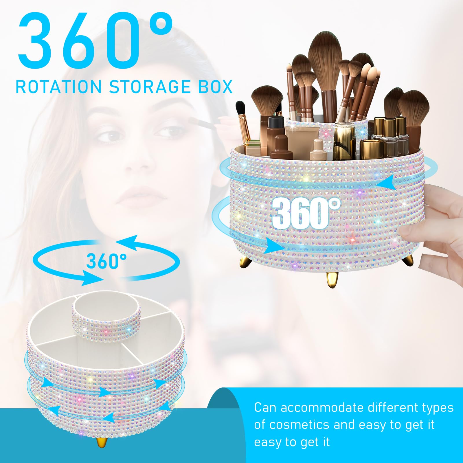 Makeup Brush Holder Organizer,360° Rotating Makeup Brush Organizer,5 Slot Make up Brushes Cup for Cosmetics, Nail Polish, Art Supply, Bathroom Vanity Desktop Organizer - Black