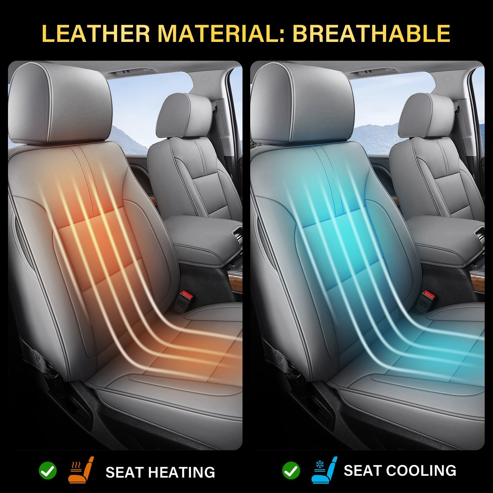 Coverado Chevy Silverado Seat Covers, Faux Leather Seat Covers Fit for Chevy Silverado GMC Sierra 2007-2025 1500, 2015-2025 2500HD 3500HD Crew Double Extended Cab (Front, Black)