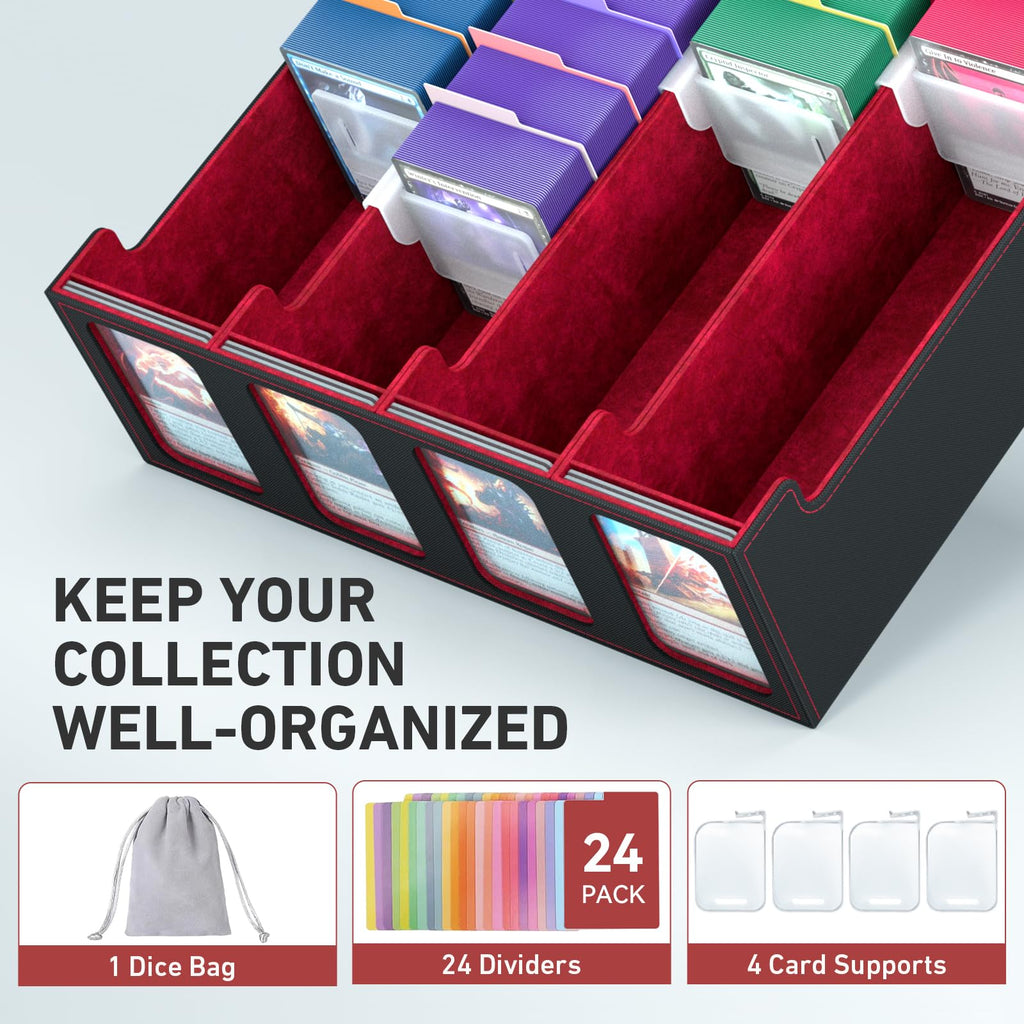 3-Row Trading Card Storage Box, Bulk Cards Case for 2400+ Mtg tcg Magic Playing Game Card Organizer, Commander Deck Box with 3 Supports & 24 Dividers