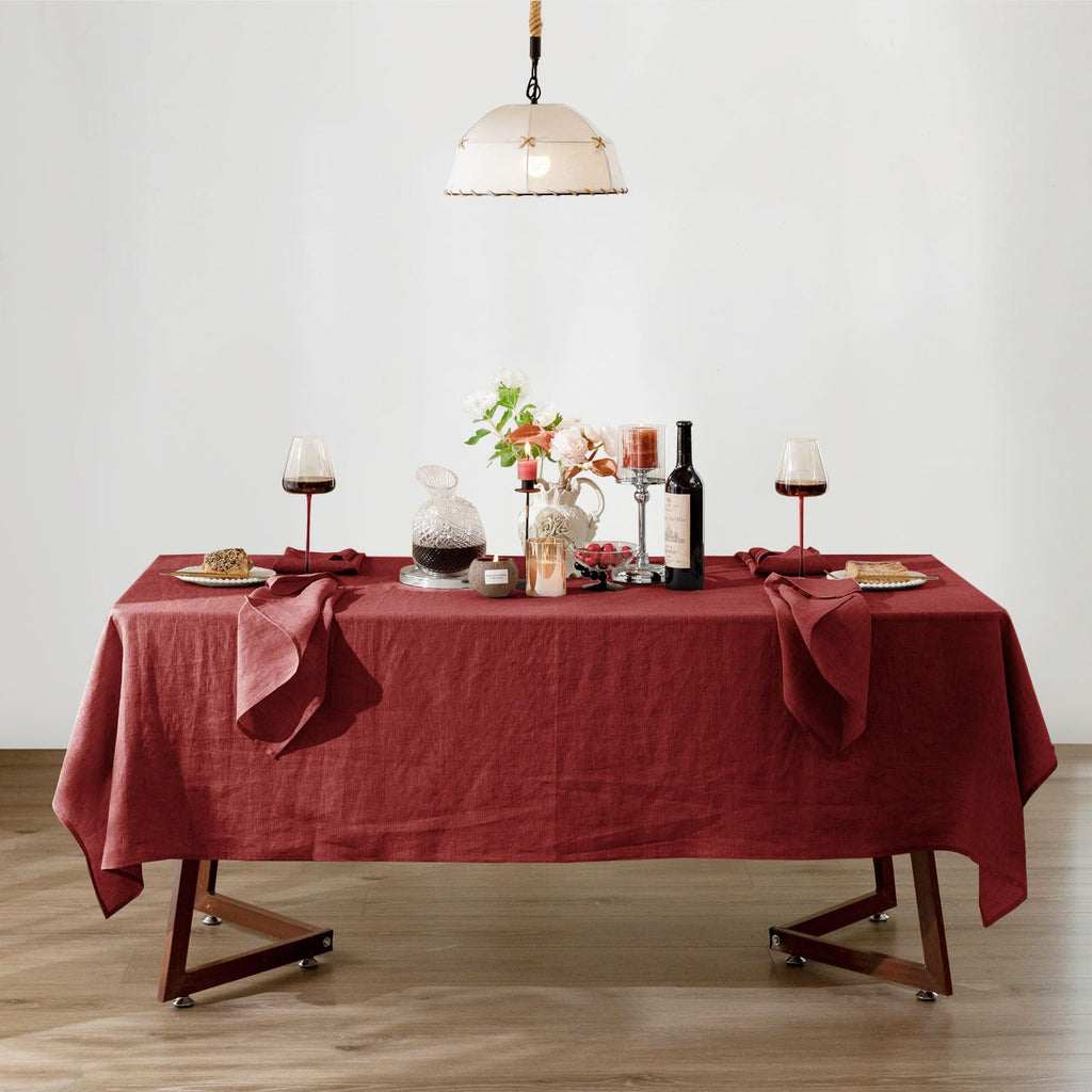 Talasily Linen Tablecloth 100% Pure Linen Table Cloth 60x84 Inches Rectangle Tablecloths Washable Cloths for Kitchen, Dining, Buffet Parties, Holidays, Picnic, Weddings and Restaurants-Caramel