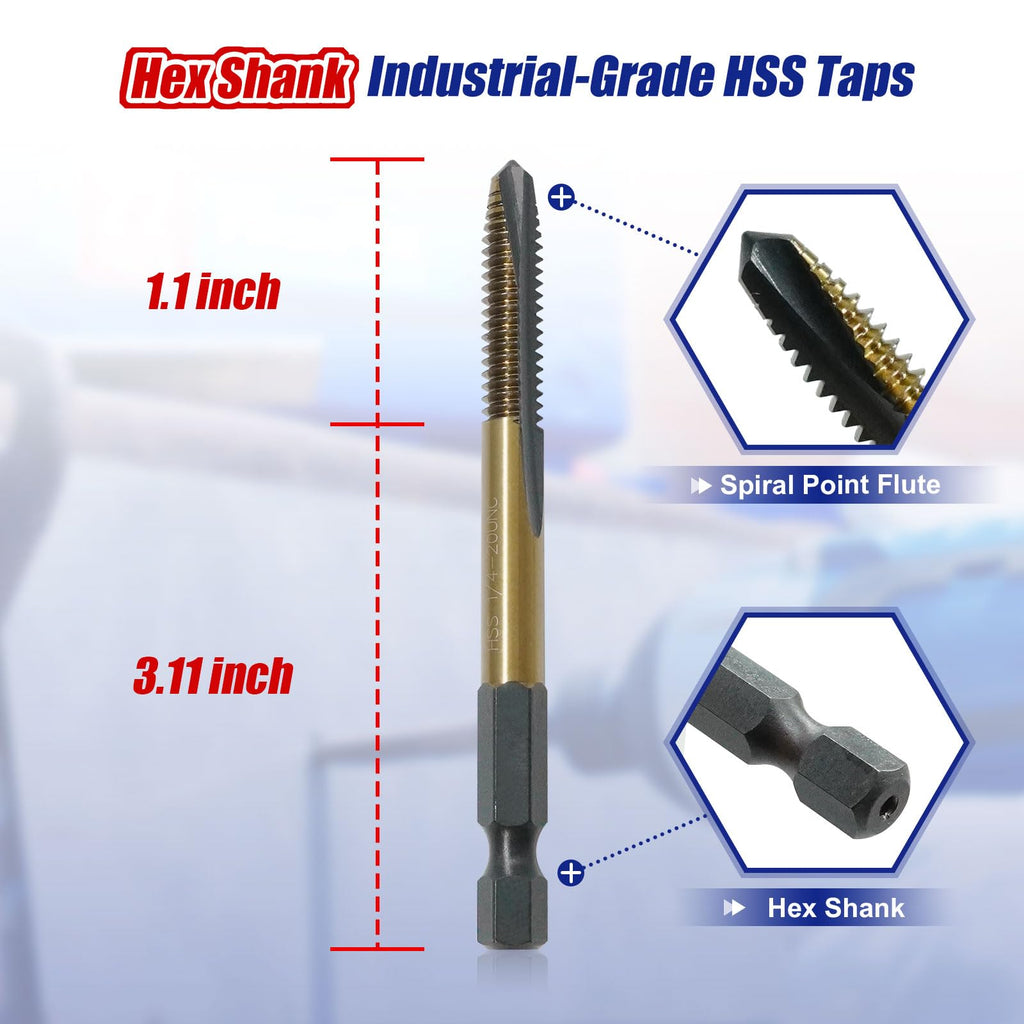 JEFE HEX 1/4-20 UNC Hex Shank Taps for Metal | MRO & Industrial Use | Quick-Change | Impact Driver (5pcs)