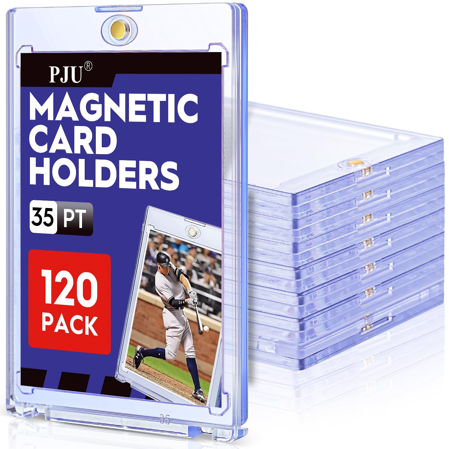 30ct Magnetic Card Holder, 35pt Slim One Touch Card Holder, Hard Plastic Protectors, UV Protection Magnetic Cards Case Fits for Baseball, Football, Game, Sports Collectible Cards, Ultra Slim