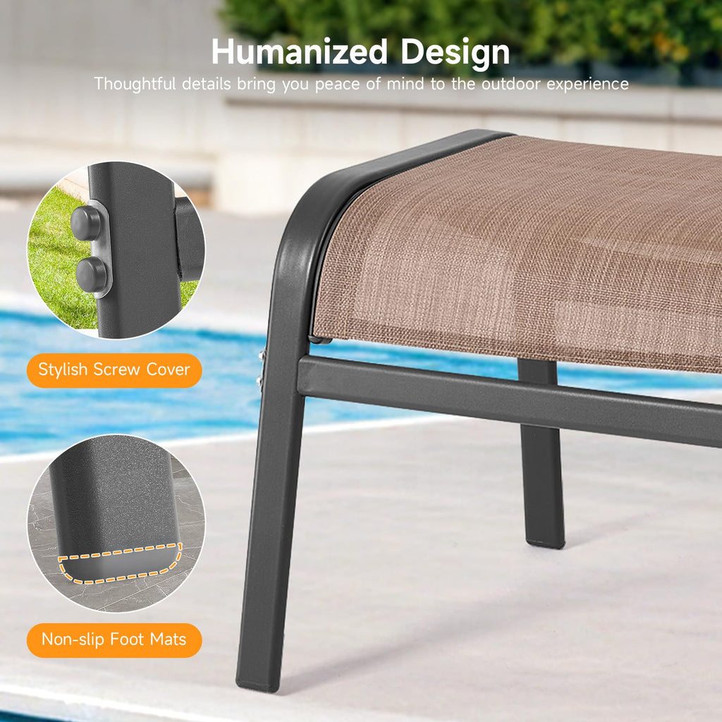 ONBRILL Outdoor Ottoman Set of 2, All Weather Outdoor Foot Stool with Supportive Textliene and Metal Frame, Stackable Oversized Outdoor Foot Rest for Furniture Patio Garden Pool, Beige