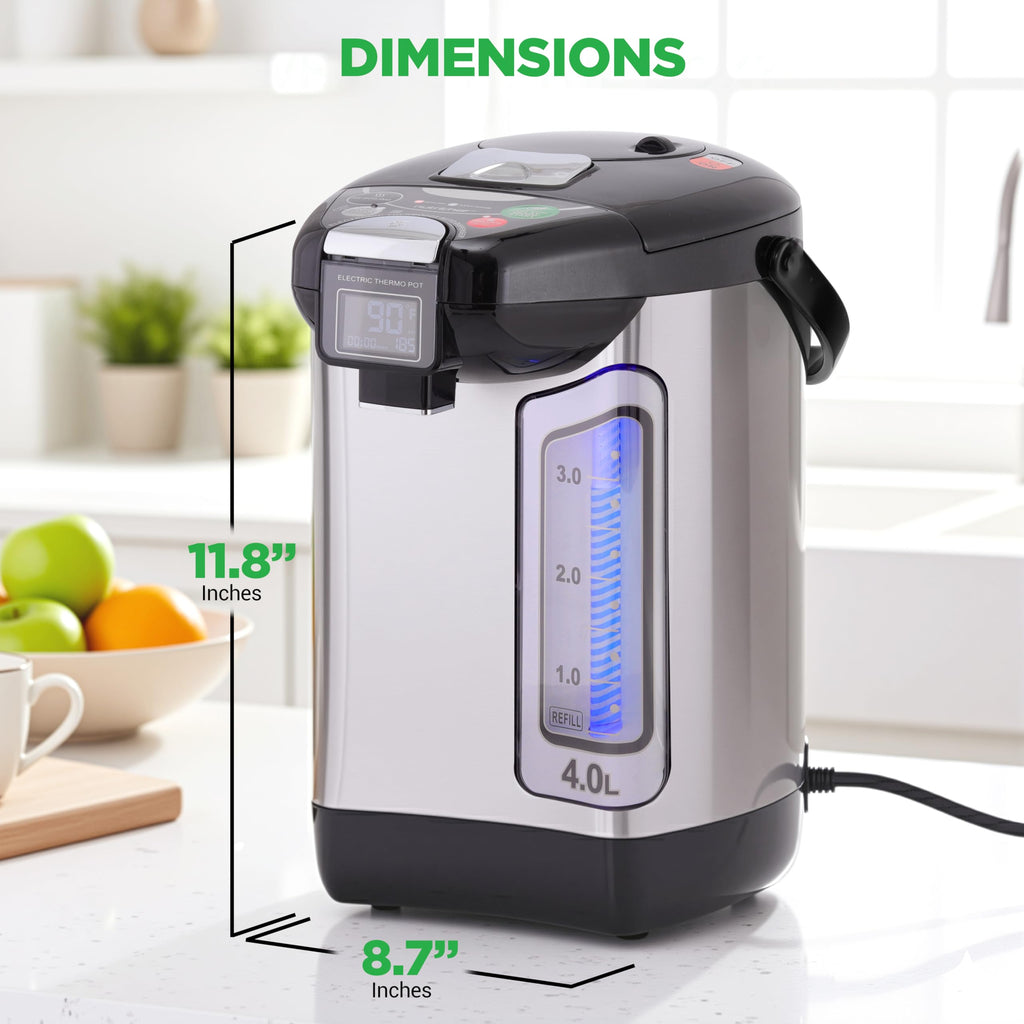 NutriChef Digital Water Boiler and Warmer - 3L/3.17 Qt Stainless Electric Hot Water Dispenser w/ LCD Display, Rotating Base, Keep Warm, Auto Shut Off, Safety Lock, Instant Heating for Coffee & Tea
