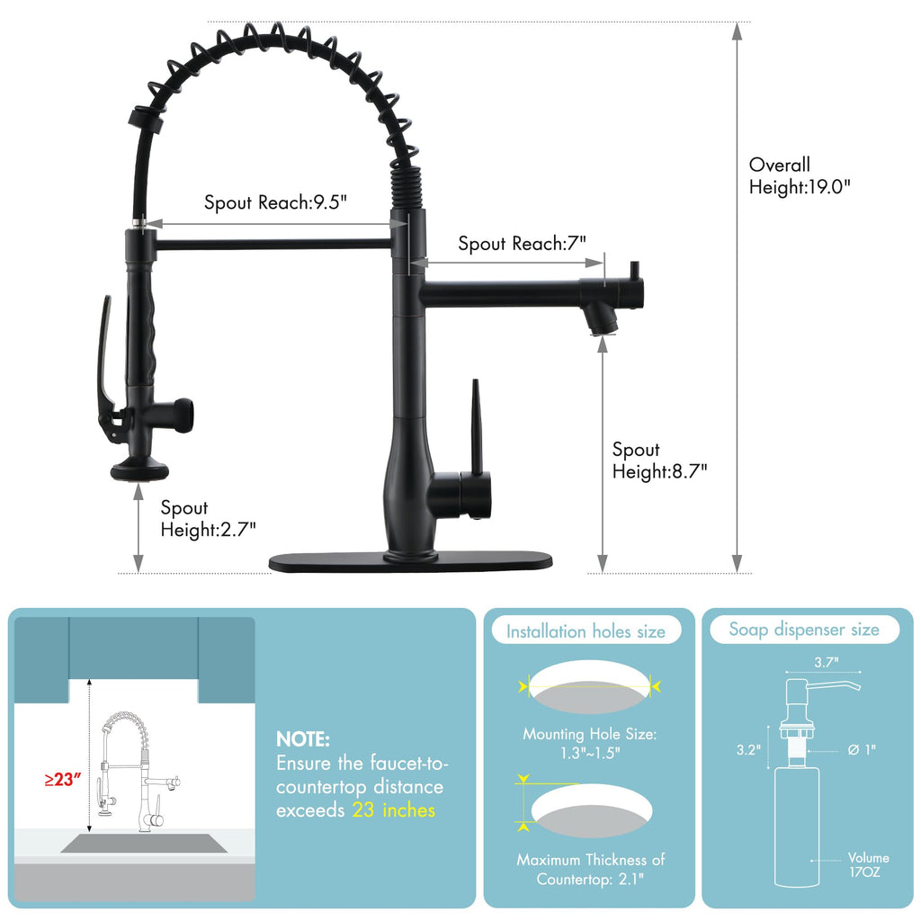GIMILI Black and Gold Kitchen Faucet with Pull Down Sprayer Single Handle High Pressure Kitchen Sink Faucet Commercial Double-Headed Stainless Steel Kitchen Faucets