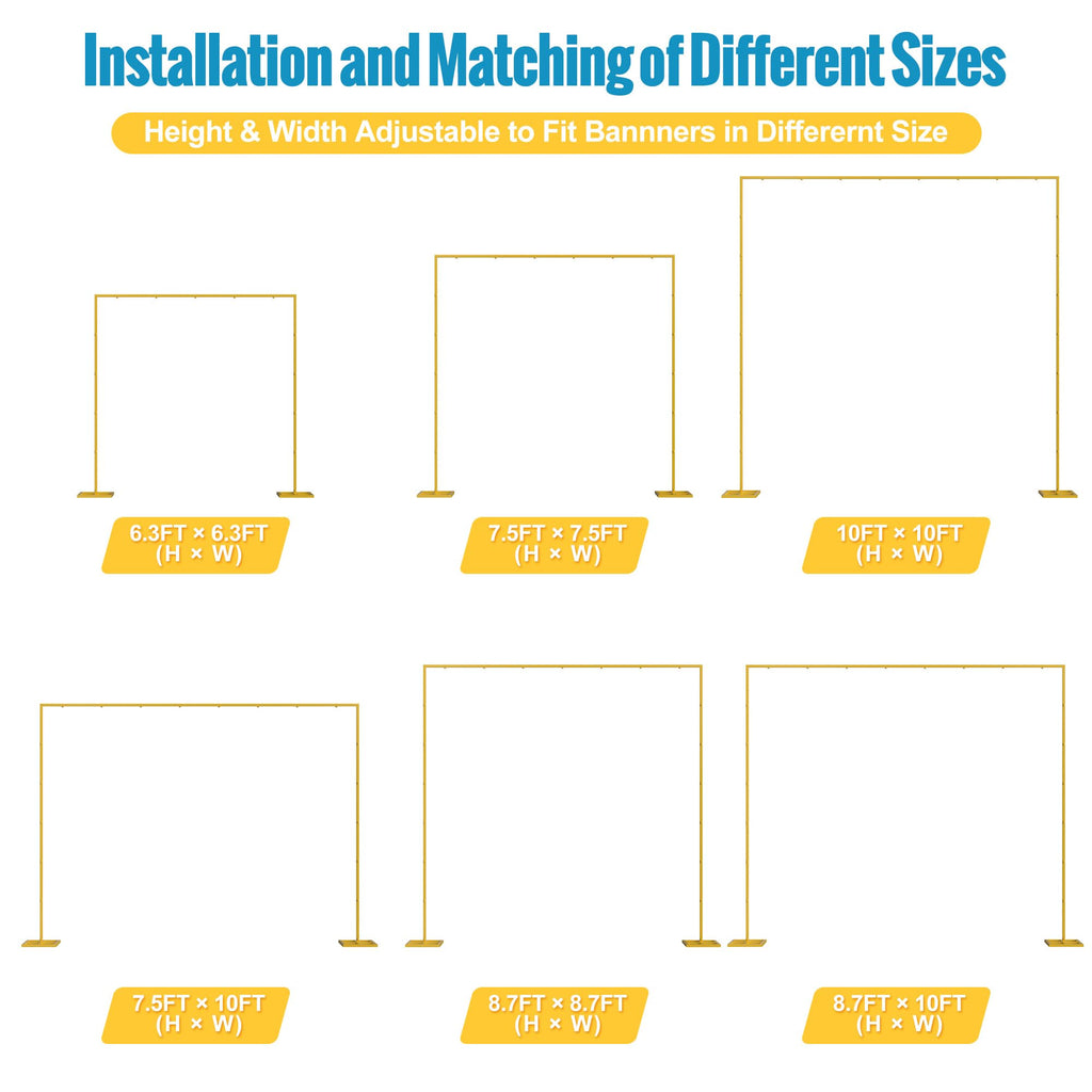 Fomcet 10FT x 10FT Backdrop Stand Heavy Duty with Base, Black Portable Adjustable Pipe and Drape Backdrop Stand Kit, Square Metal Arch Party Frame for Wedding Birthday Parties Banquet Decorations
