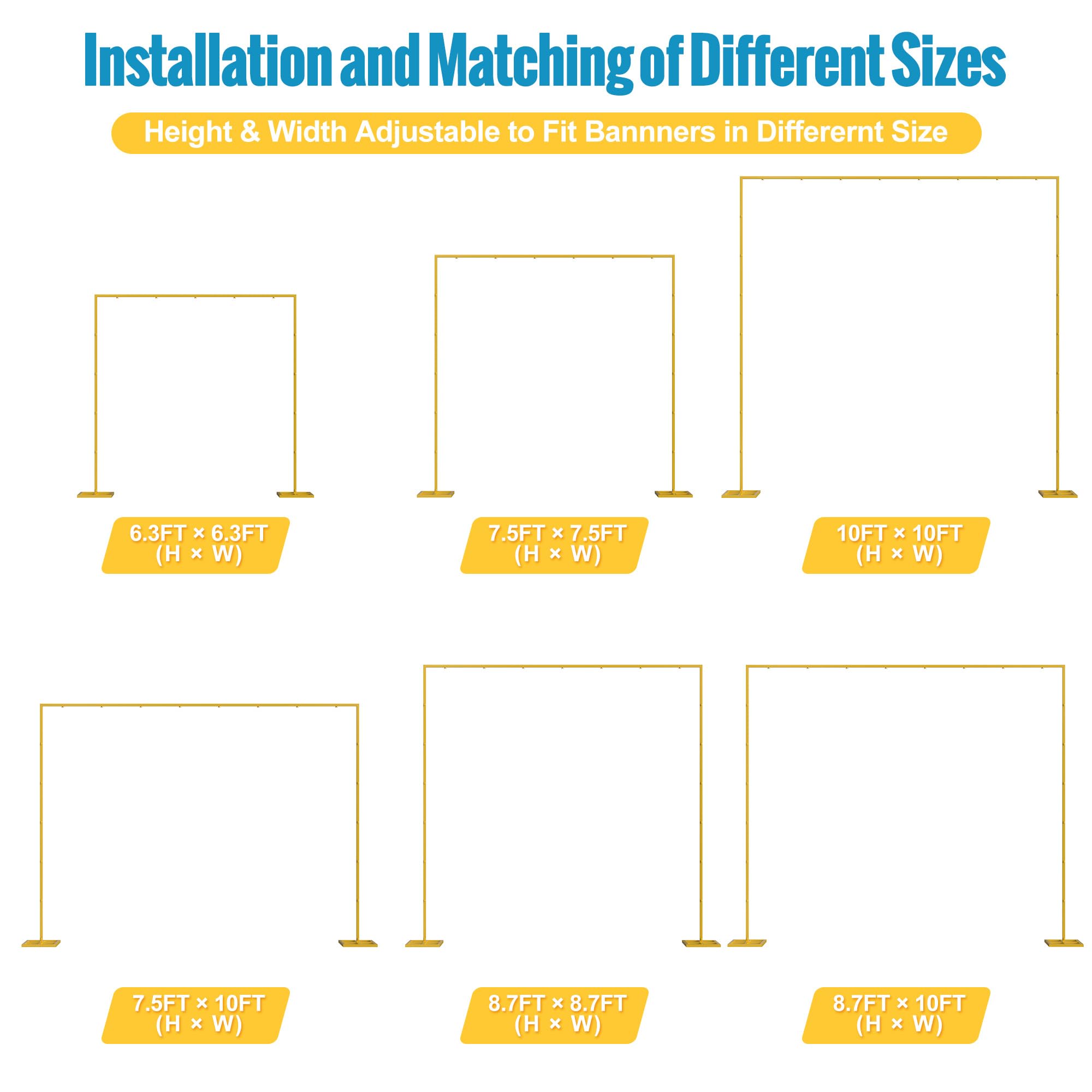 Fomcet 10FT x 10FT Backdrop Stand Heavy Duty with Base, Black Portable Adjustable Pipe and Drape Backdrop Stand Kit, Square Metal Arch Party Frame for Wedding Birthday Parties Banquet Decorations