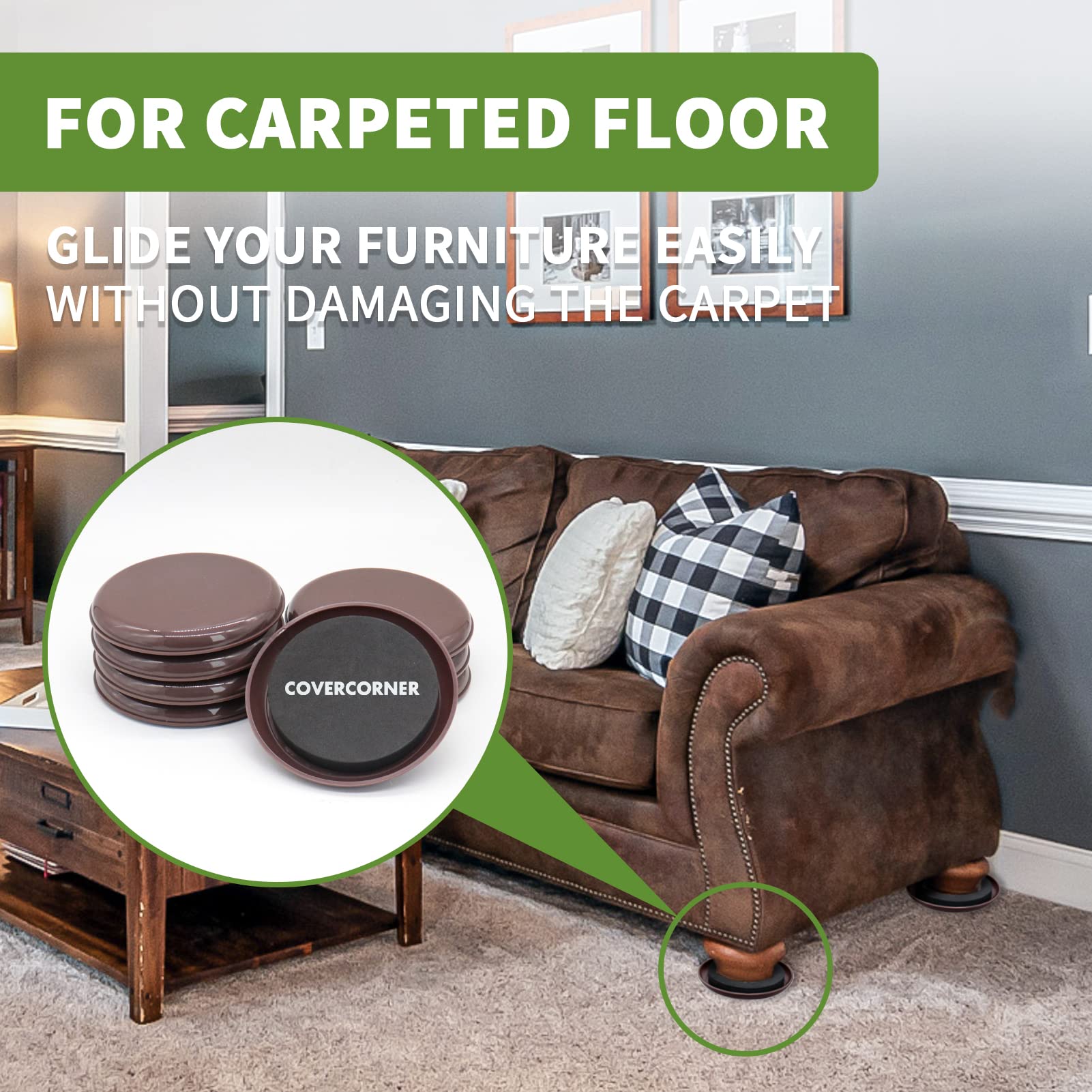 Furniture Sliders for Carpet 4 PCS - 9 1/2 inch Furniture Moving Slider Chair Legs Floors Protectors– Move Your Furniture Easy & Safely (for Carpet)