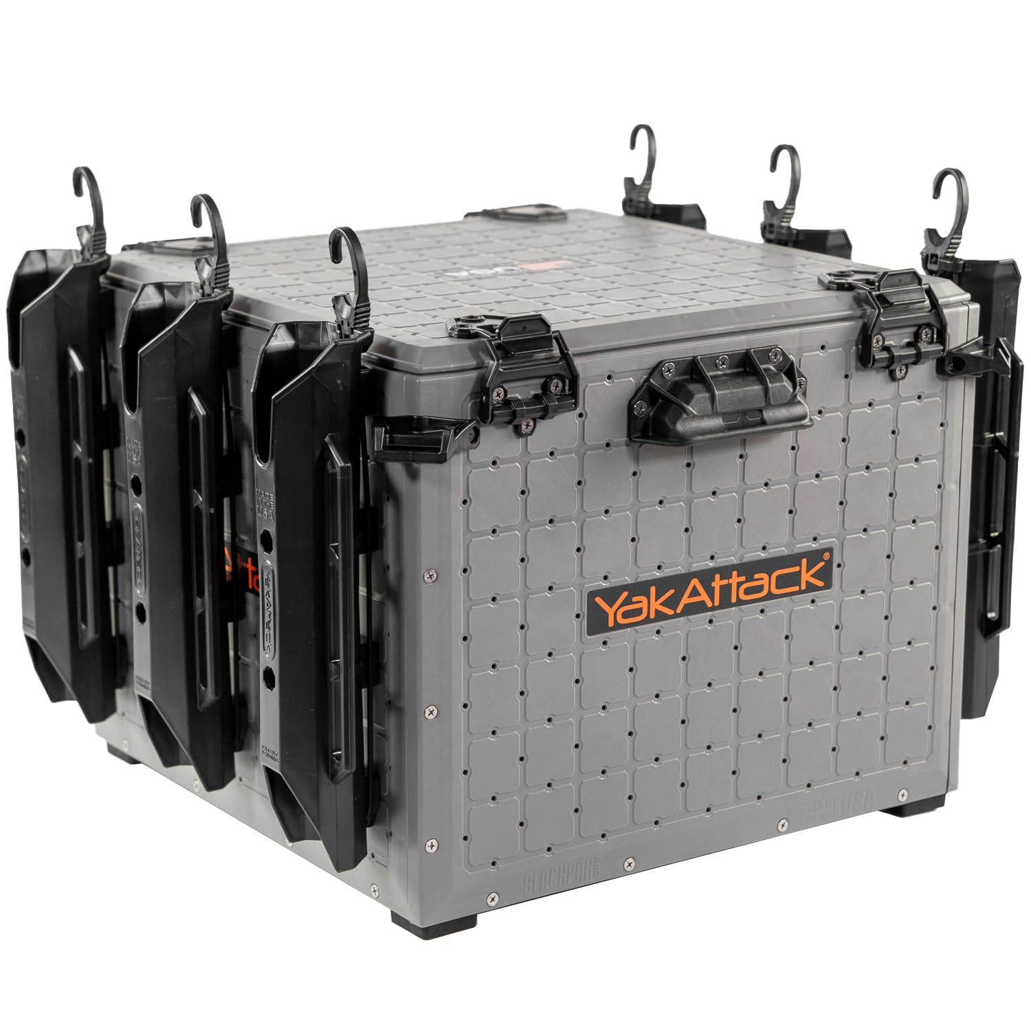 YakAttack BlackPak Pro 13" x 13" Fishing Crate with 3 Rod Holders - Battleship Grey | Compact Tackle Storage Box & Gear Organizer for Kayaks | Lightweight, Durable & Customizable Marine Accessory