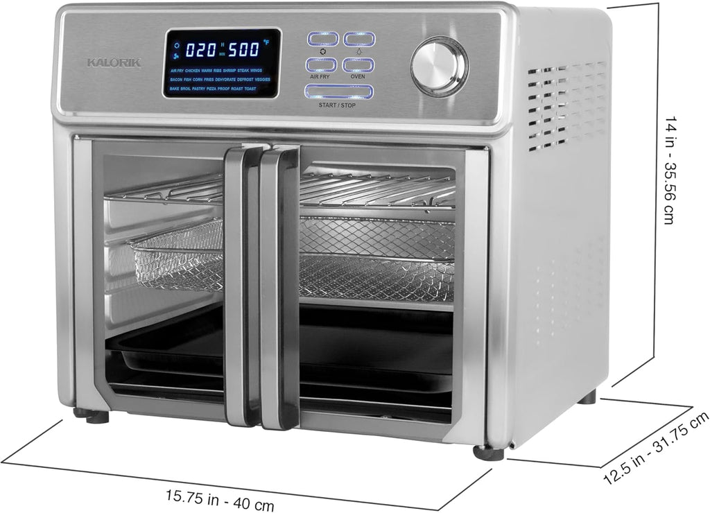 Kalorik MAXX® Digital Air Fryer Oven, 26 Quart, 10-in-1 Countertop Toaster Oven & Air Fryer Combo-21 Presets up to 500 degrees, Includes 9 Accessories & Cookbook, 26-Quart, Stainless Steel