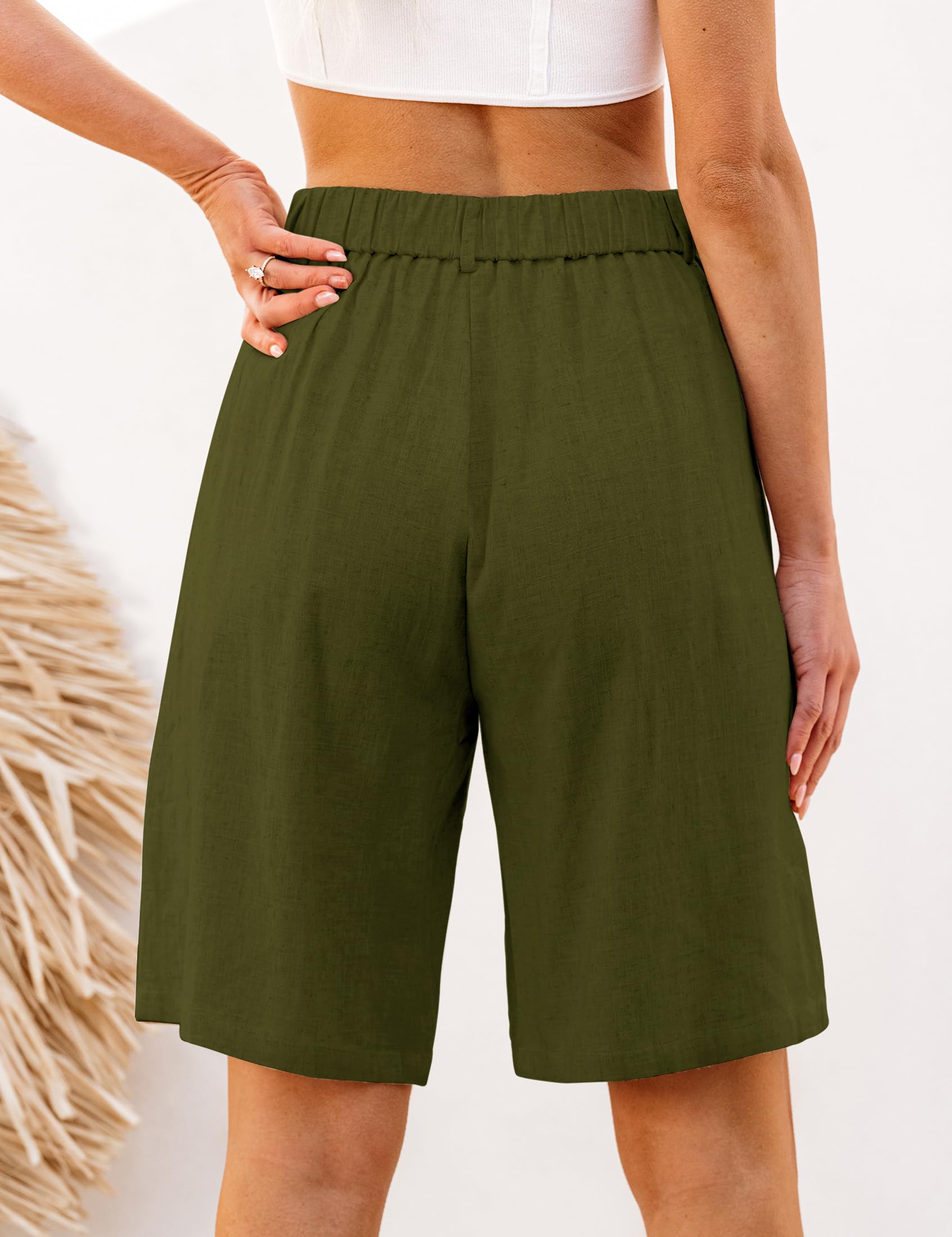 luvamia Bermuda Shorts for Women High Waisted Linen Dressy Casual Pleated Wide Leg Summer Shorts with Elastic Waist