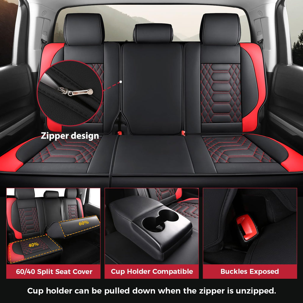 FREESOO Tundra Seat Covers 2007-2013, Fit for Toyota Tundra Crewmax Cab 5 Seats, Custom Truck Seat Covers with Waterproof Faux Leather Black