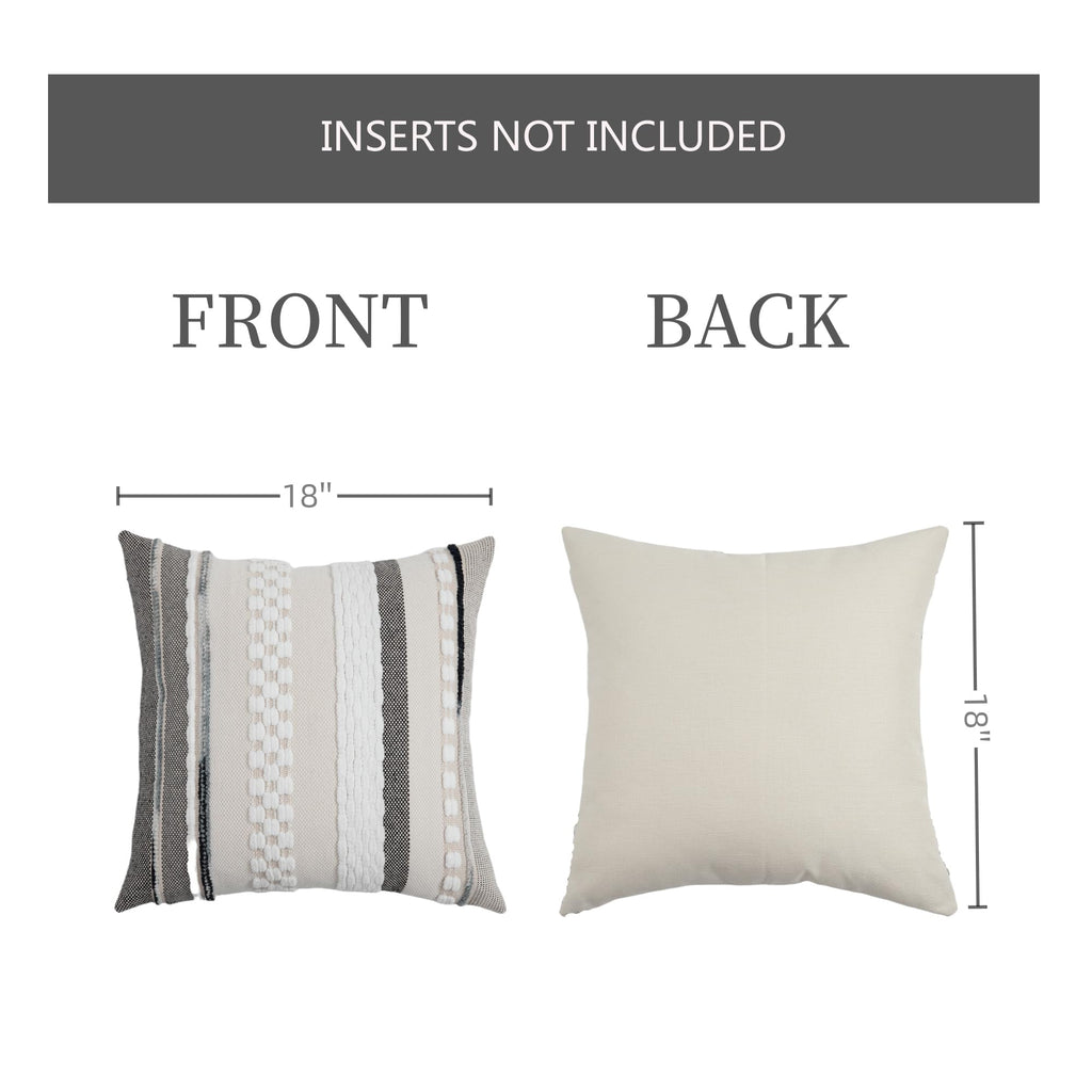 Boho Pillow Covers 18x18 Set of 2 for Couch-Modern Farmhouse Sofa Decorative Throw Pillow Covers Textured Chenille Cushion Covers Outdoor Netural Bohemian Pillow Cases Square