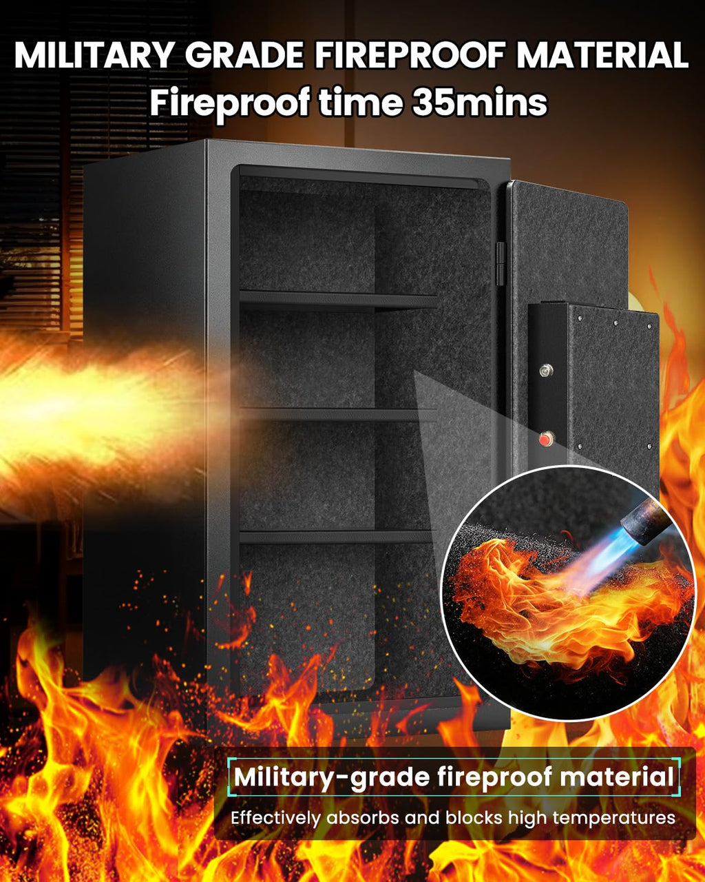 Home Safe Box, Safes with Fireproof Waterproof Bag, 9.84'' H Anti-Theft Digital Security Lock Box with Smart Alert System, Removable Shelf, Mute Function, Document Safes for Jewelry