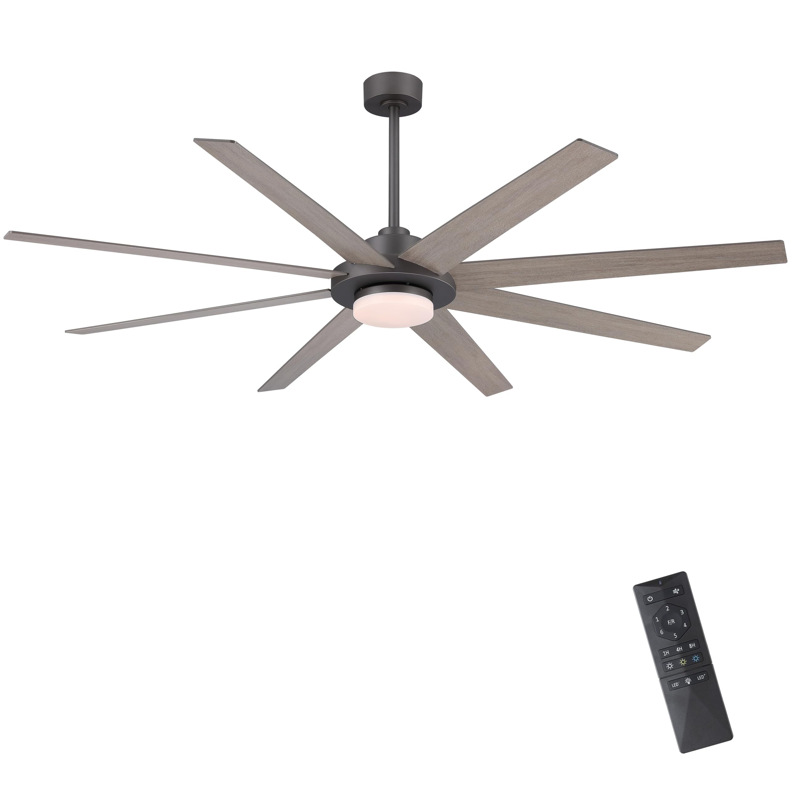 WINGBO 60" Ceiling Fan with Light and Remote Control, 6 Speed Reversible DC Motor, Dimmable LED Light, for Home and Commercial Use, Living Room/Shop/Warehouse Black/Walnut