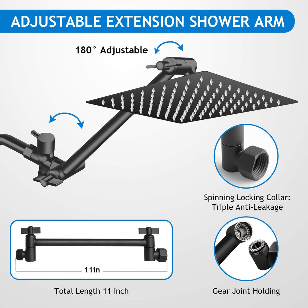 Shower Head Combo(Brushed Nickel),8 Inch High Pressure Rain Shower Head with 11 Inch Adjustable Extension Arm and 5 Settings Handheld Shower Head Combo,Powerful Shower Spray Against Low Pressure Water