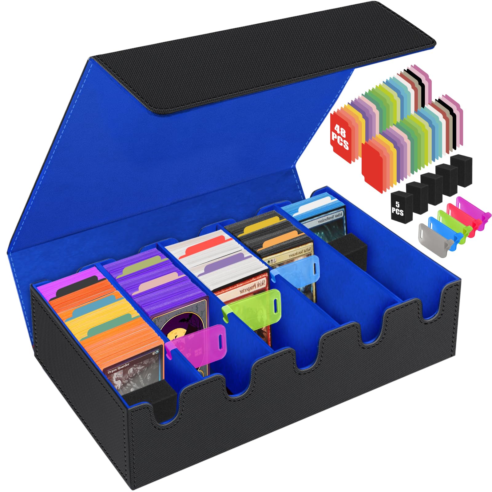 AOBOPLE Trading Card Storage Box,3200+ Card Box Storage with 24 Dividers and 4 Foam Supporters PU Leather Magnetic Cards Deck Case for MTG TCG Magic and Sport Cards,Great Gift for Card Collectors