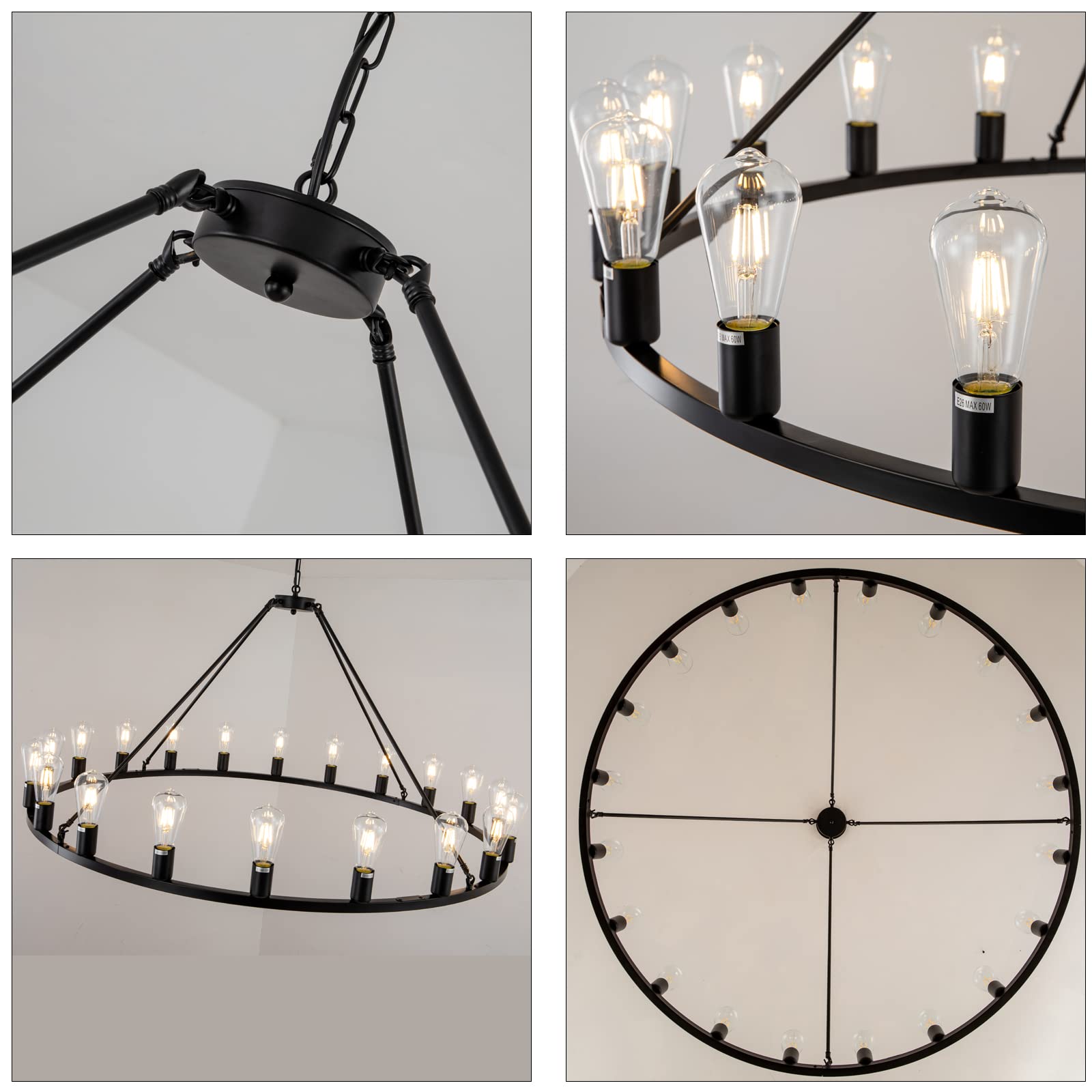 Lanhall 6-Light Modern Dining Room Light Fixture Brushed Nickel Kitchen Chandelier Ceiling Hanging Pendant Lighting with Glass Shade for Living Room Bedroom Entryway Adjustable Height Metal E26