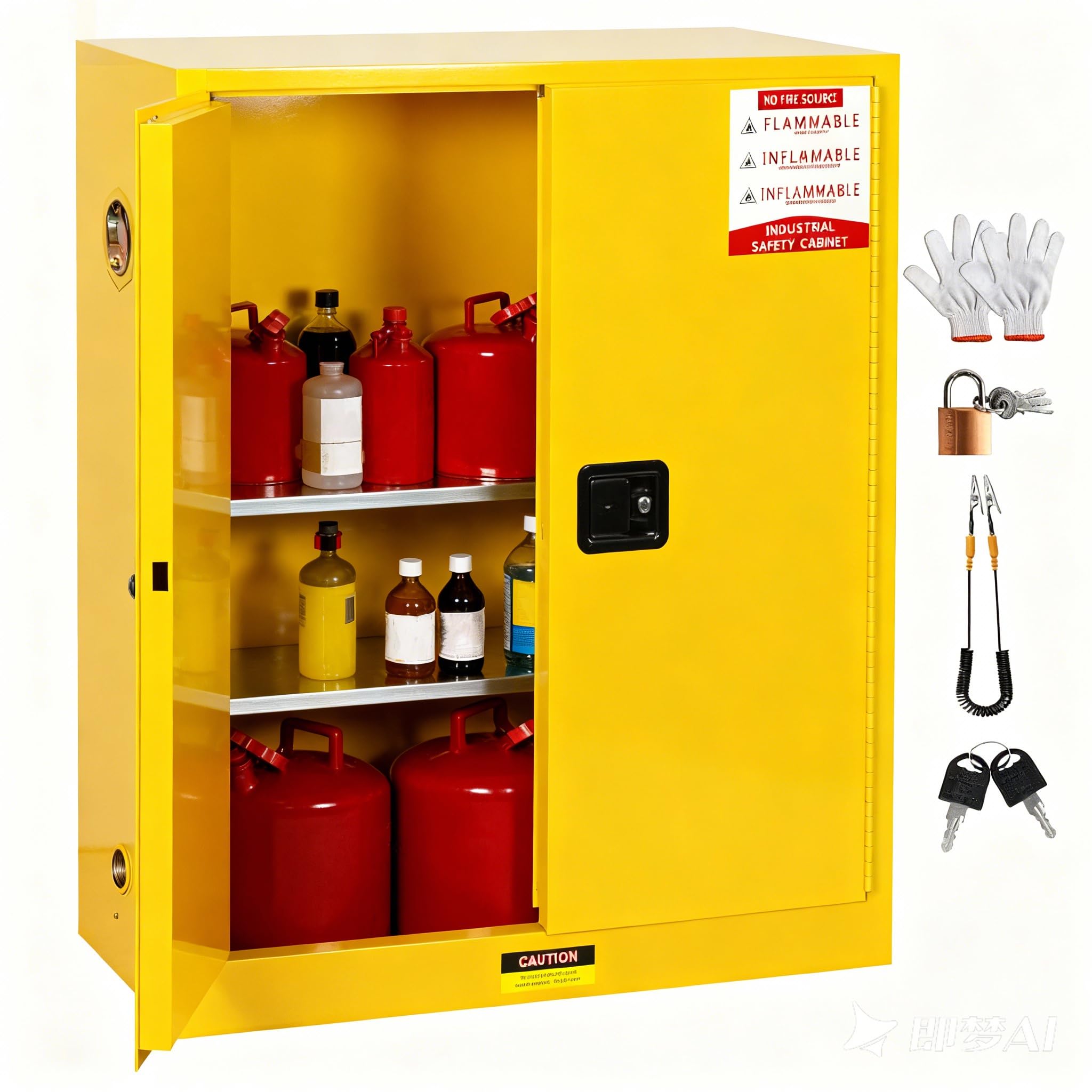 16 Gallon Flammable Storage Cabinet 18"x18"x23", Galvanized Steel, Flammable Safety Cabinet with Adjustable Shelf, for Industrial and Home Use, Yellow
