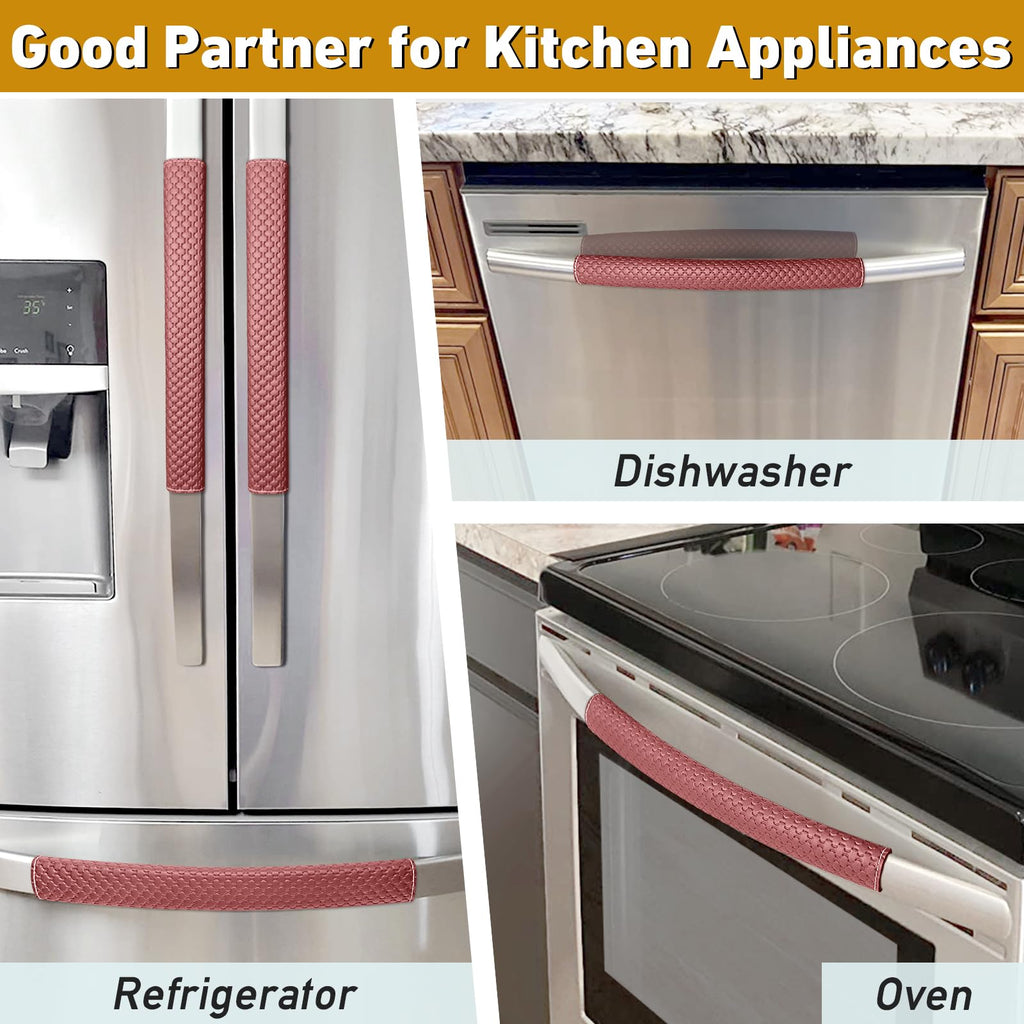 Refrigerator Door Handle Covers, Set of 4, Performance Appliance Handle Covers, Non-Slip Fridge Door Handle Covers, Keep Your Kitchen Clean, Microwave Oven Dishwasher door Handle Protectors(Brown)