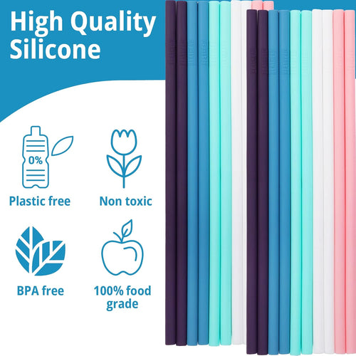 20 Reusable Silicone Straws + Cleaning Brush, 30oz - 20oz Tumblers Compatible, Dishwasher Safe, Extra Long Straws
