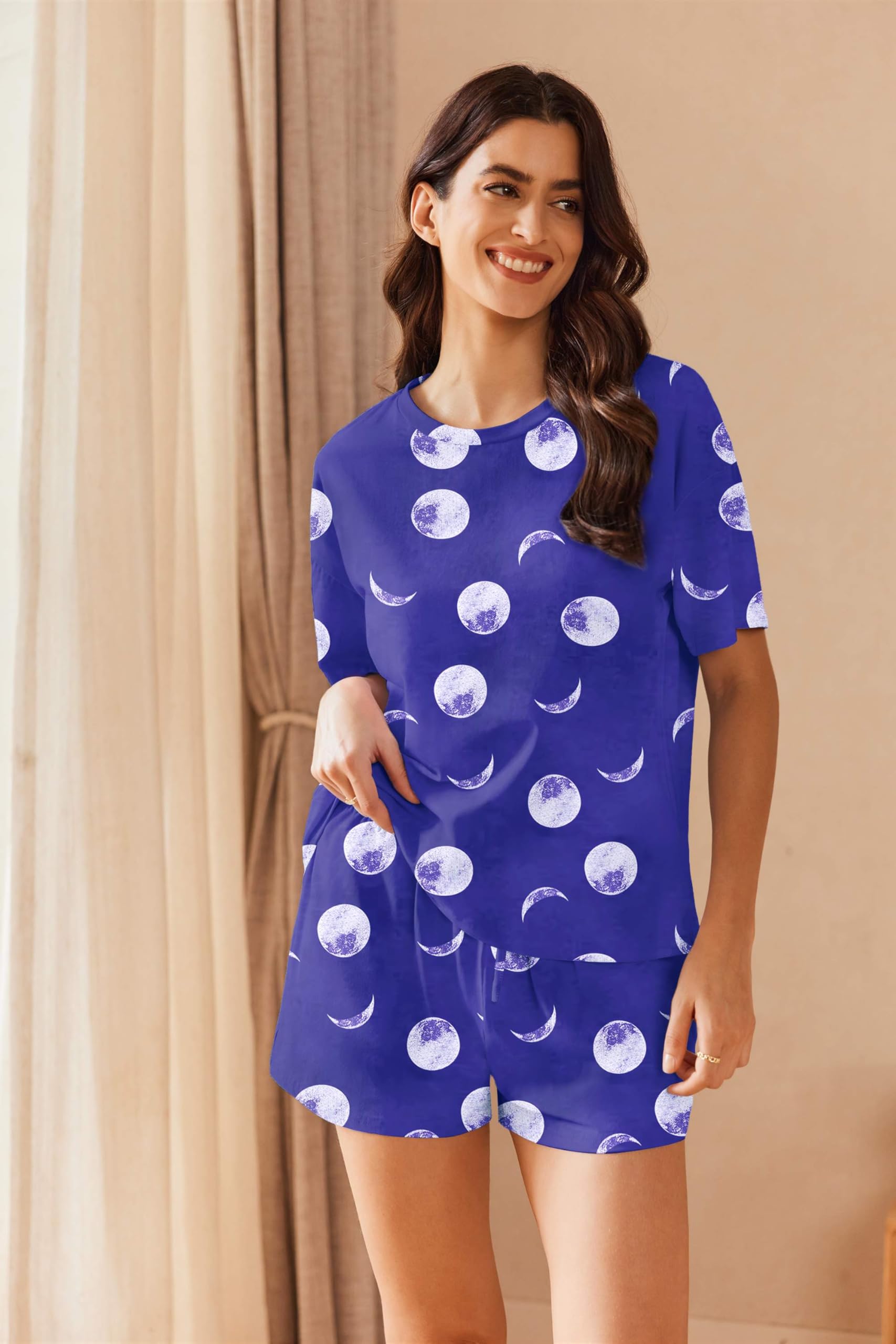 Ekouaer Cotton Pajamas Set for Womens Soft Short Sleeve Lounge Set Shorts Sleepwear Set 2 Piece Pjs Sets