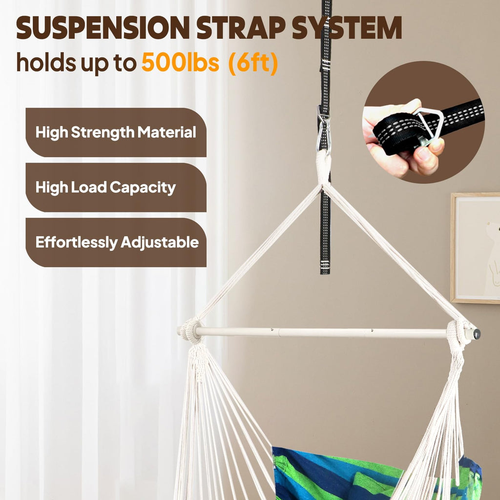 Chihee Hammock Chair Hanging Swing Max 500 Lbs 2 Cushions Included Metal Spreader Bar with Anti-Slip Grooves Portable Hanging Chair Side Pocket Large Macrame Bohemian Chair Indoor Outdoor | Hanging Swing with Anti-Slip Grooves Portable Hanging Chair Side