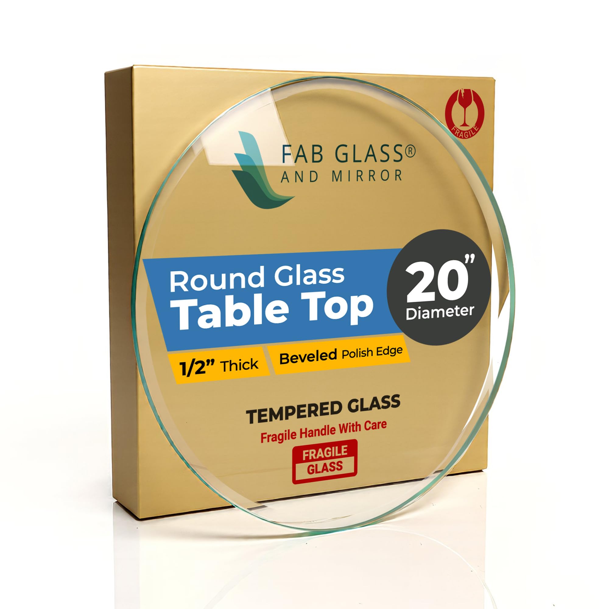 12" Inch Round Glass Table Top 1/2" Thick Tempered Beveled Edge by Fab Glass and Mirror