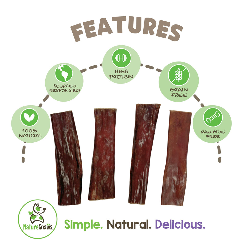 Nature Gnaws Beef Gullet Chews for Small Dogs 4-5" (20 Count) - Natural Beef Jerky Stick Dog Chew Treats - Rawhide Free