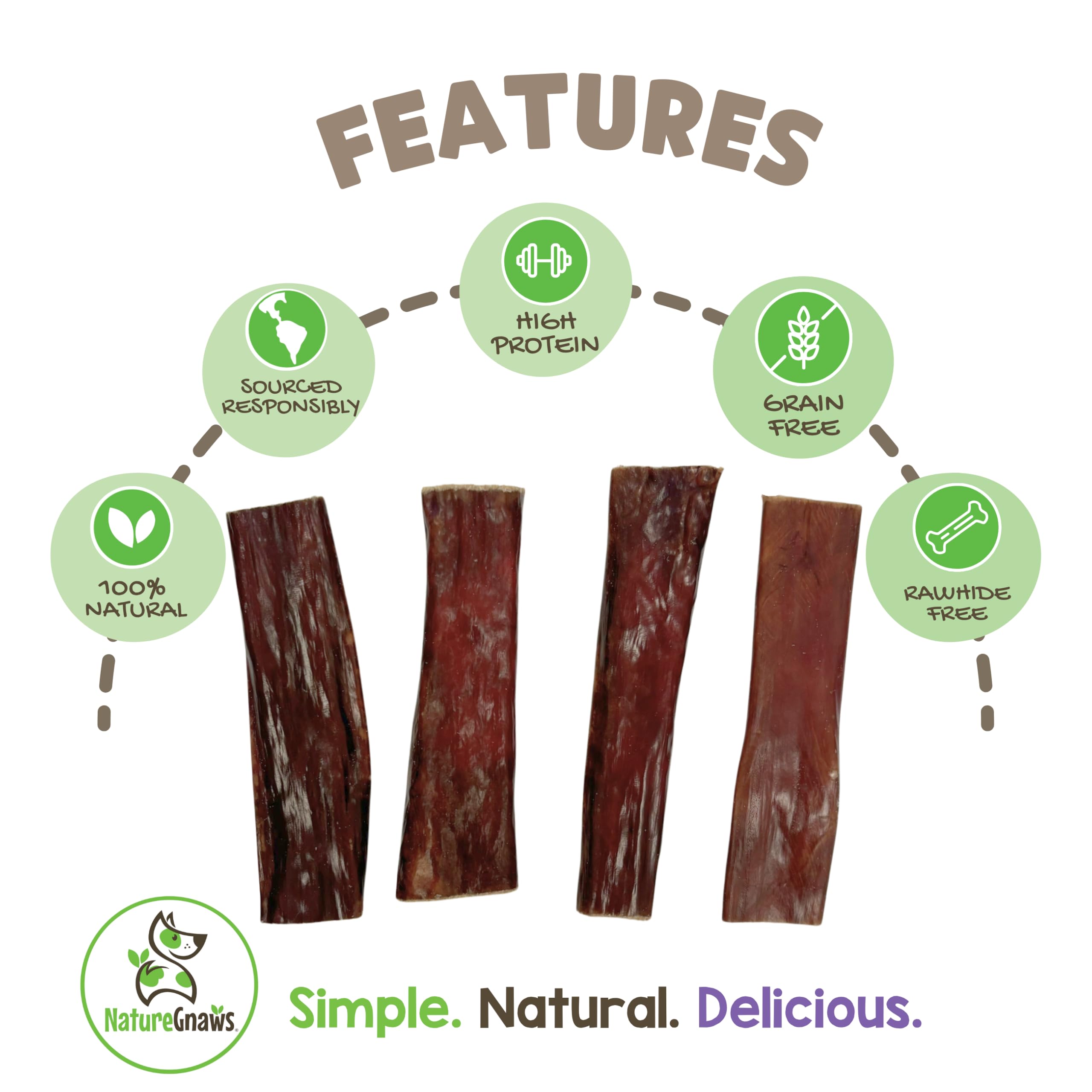 Nature Gnaws Beef Gullet Chews for Small Dogs 4-5" (20 Count) - Natural Beef Jerky Stick Dog Chew Treats - Rawhide Free