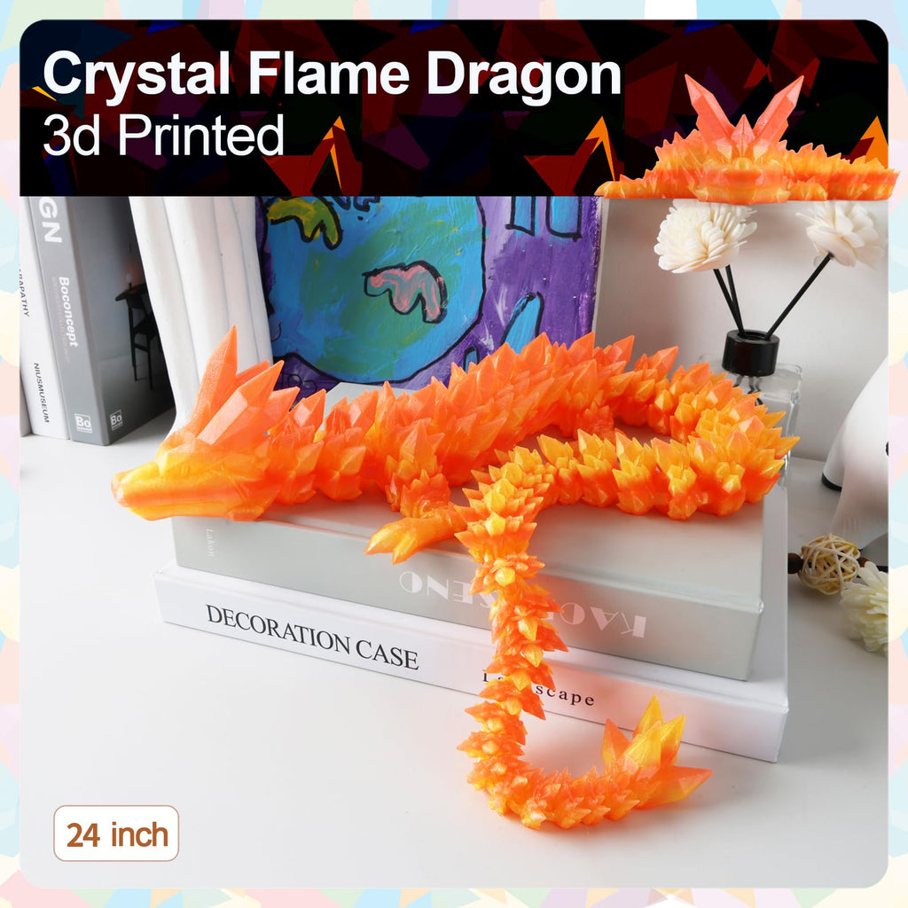 24" Large 3D Printed Dragon - Huge Articulated Crystal Dragon Fidget Toy, Giant Flexible 3D Dragon Figure, Birthday Gift for Boys Girls Kids & Collectors, Home Office Executive Desk Decor