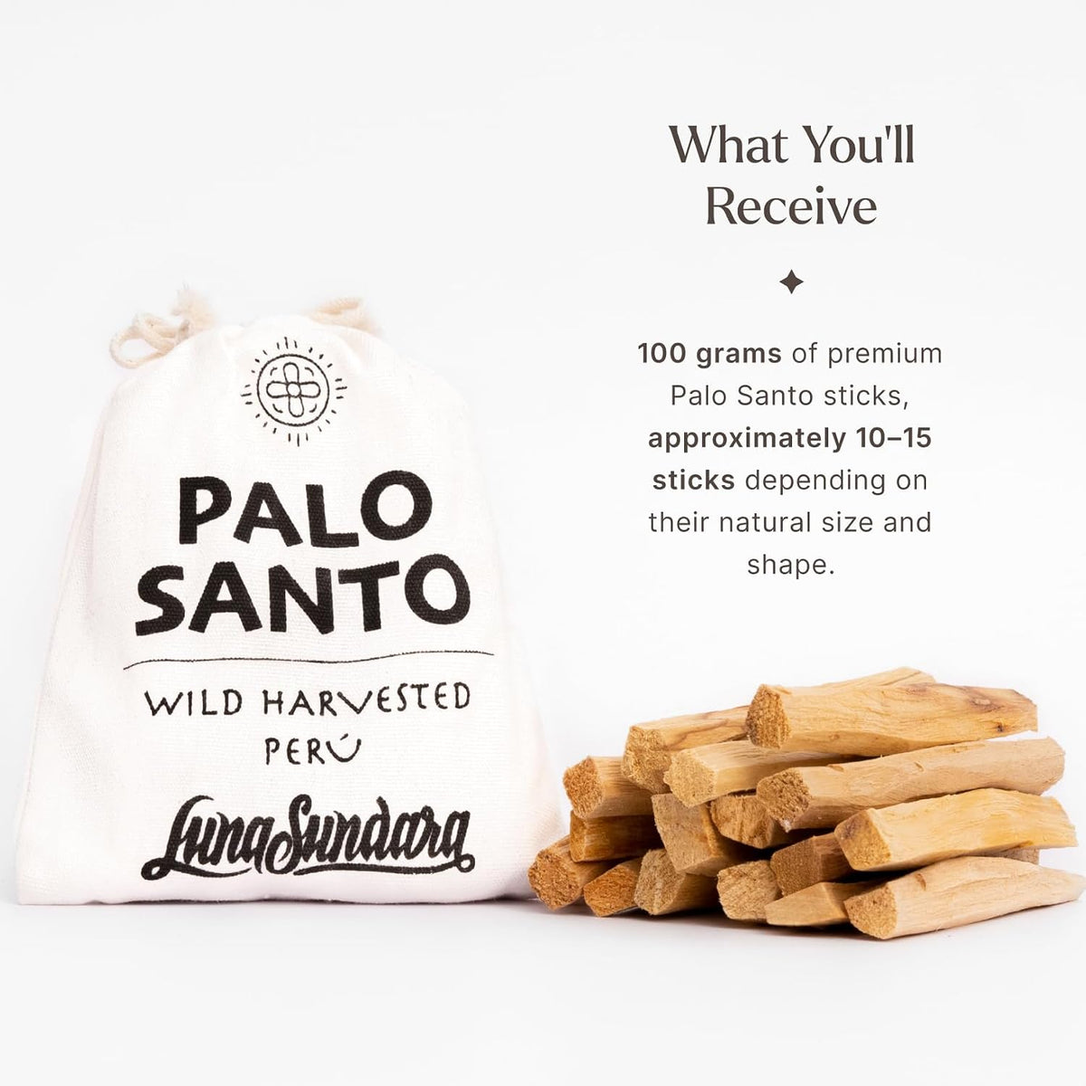 Luna Sundara Palo Santo Sticks, 100g Peruvian Smudging Wood