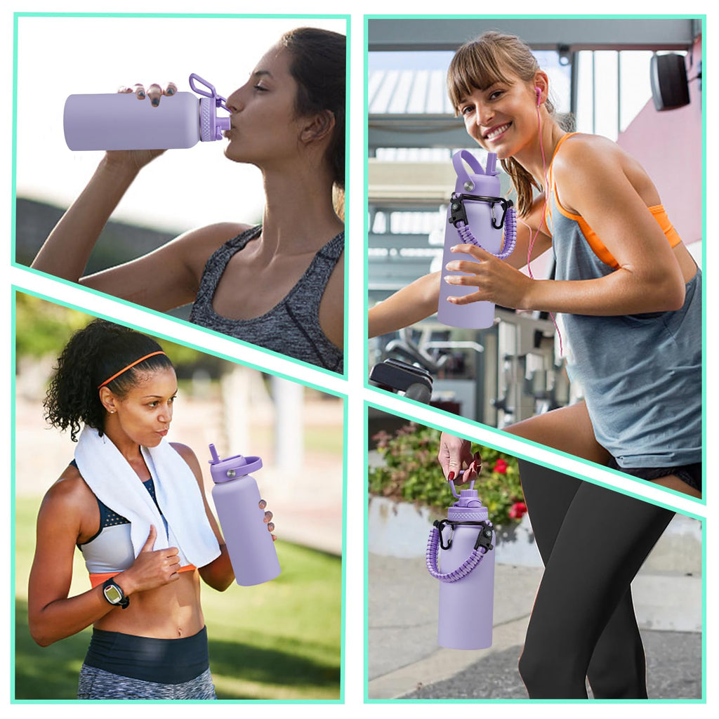 Insulated Water Bottle 32 oz - Cold-48h & Hot-24h Stainless Steel Vacuum Flask with Straw & Pop-up Chug Lid, Leak Proof 32oz Water Bottles, Wide Mouth Hydro Metal Thermal Cups for Gym Work