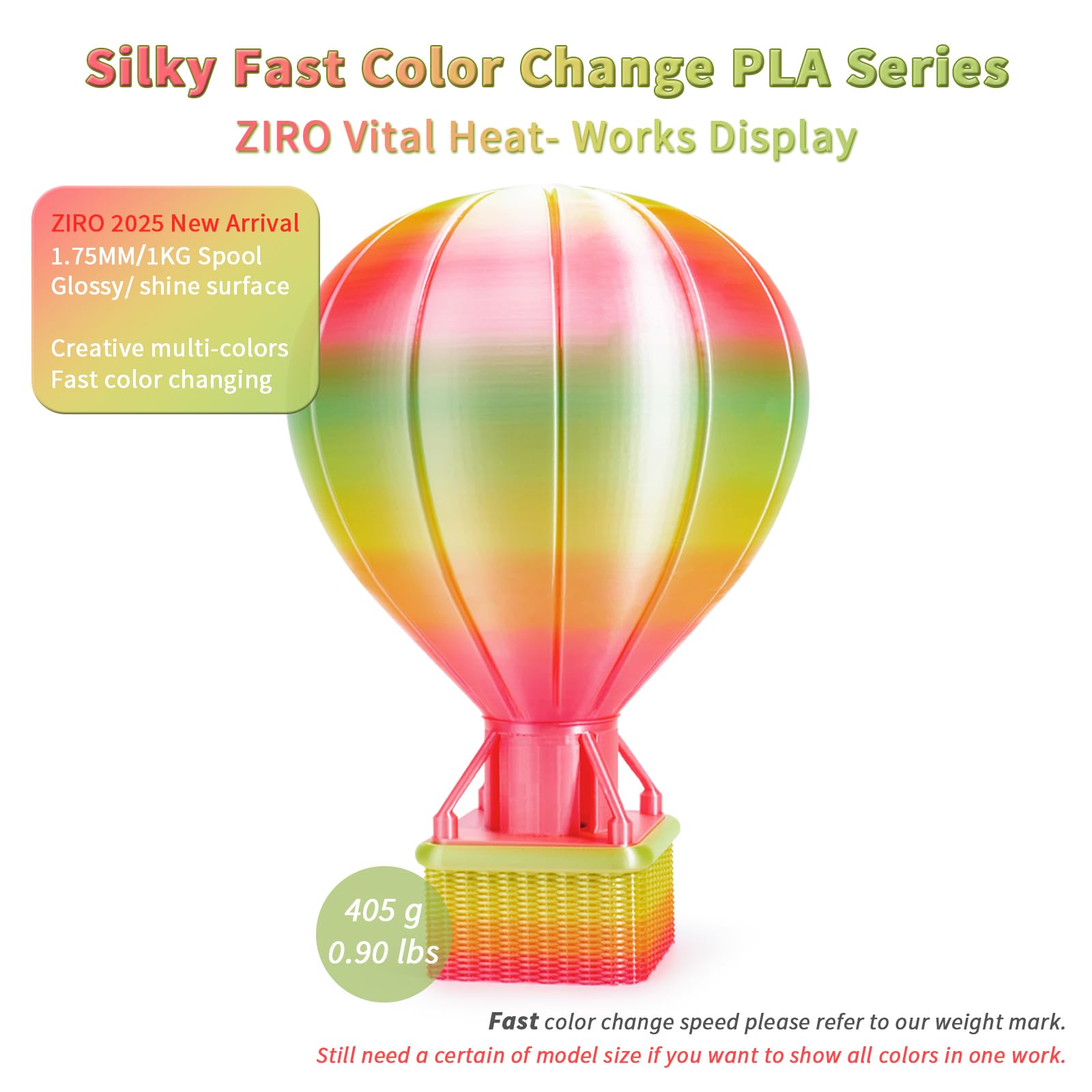 ZIRO Fast Color Change PLA, 1.75mm Color Gradient Filament, Glossy Rainbow PLA Filaments, Fit Most 3D Printer Pen, Shiny Surface 1KG/2.2lbs Spool, Aqua Sky (Silk)