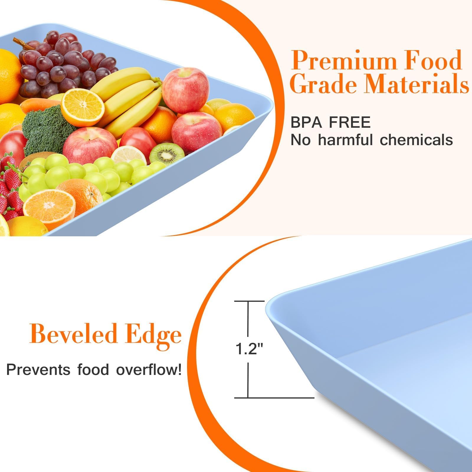 WOWBOX 4 pcs Serving Tray for Entertaining, Serving Platters for Snacks, Fruit, Cookies, Dessert, Reusable Plastic Trays for Serving Food, (White, Black, Green, Red)